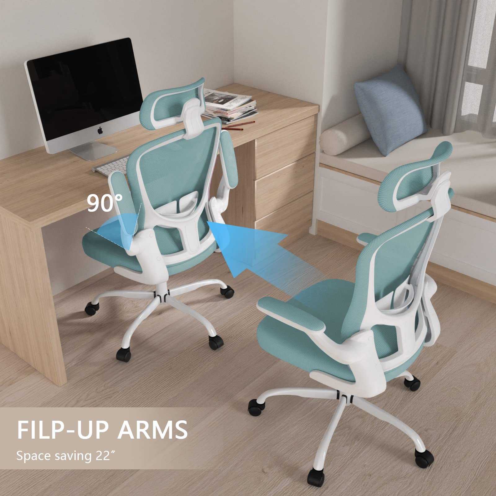 Ergonomic High Back Office Chair with Adjustable Lumbar Support & Headrest - Breathable Mesh Swivel Task Chair with Flip-Up Armrests - Perfect for Home Office, Gaming & Workspace Comfort
