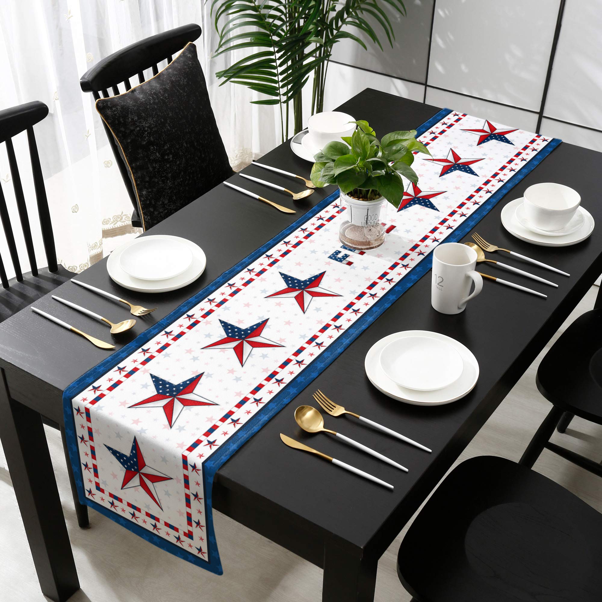 4th of July Table Runner - 120 Inch Long Patriotic Table Decor, American Flag Star Red White Blue Independence Day Table Scarf for Wedding, Party, Banquet, Coffee Table & Home Decoration | Perfect for Holiday Celebrations & Patriotic Events