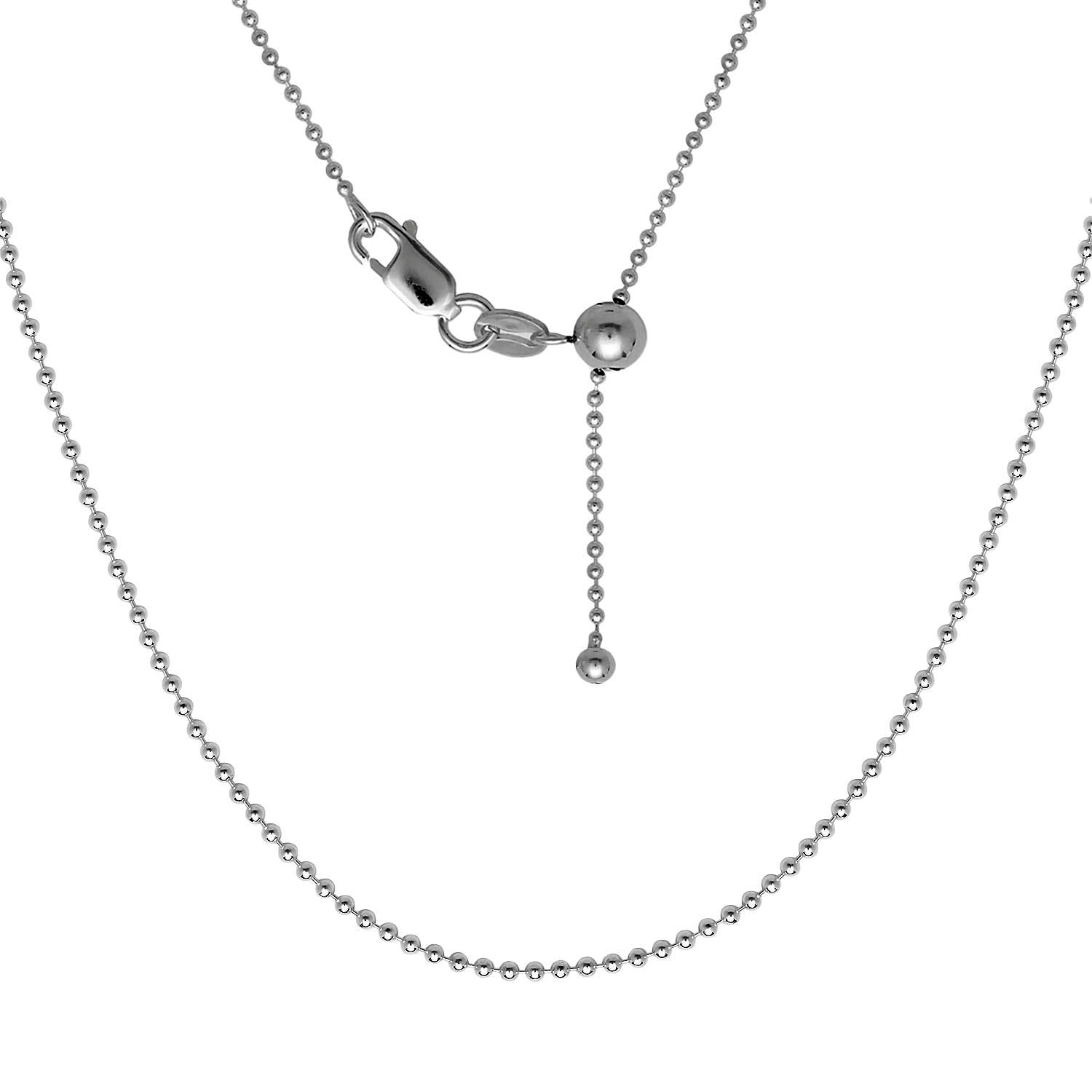 Verona Jewelers 1.2MM Italian Sterling Silver Diamond Cut Bead Adjustable Bolo Chain Necklace for Women - Thin Slider Necklace (24