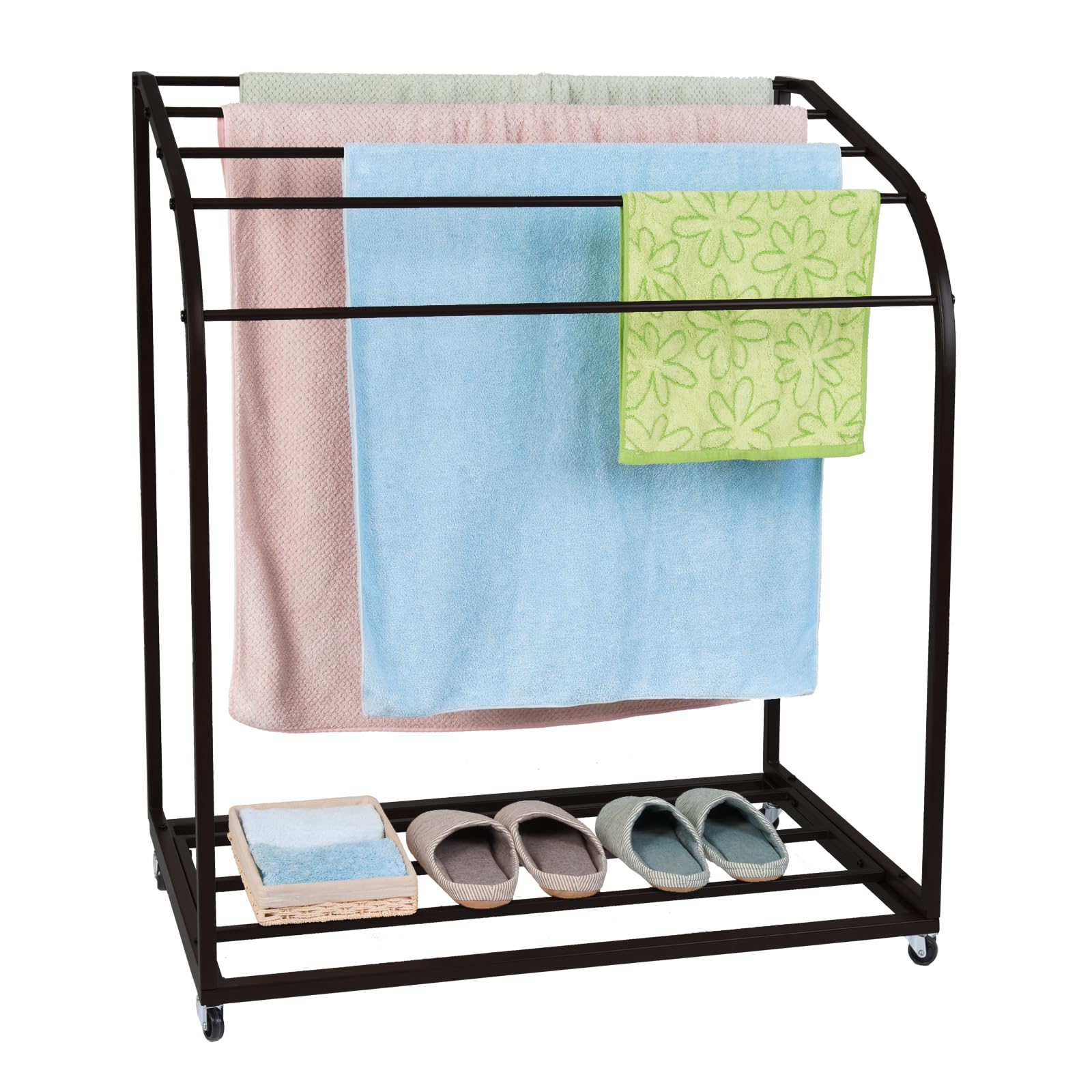 **GAOMON 5-Bar Outdoor PVC Pool Towel Rack with Wheels - Heavy-Duty Poolside Storage Organizer for Towels, Floats & Paddles - Portable Towel Holder Stand for Beach, Pool, Patio & Indoor Use**