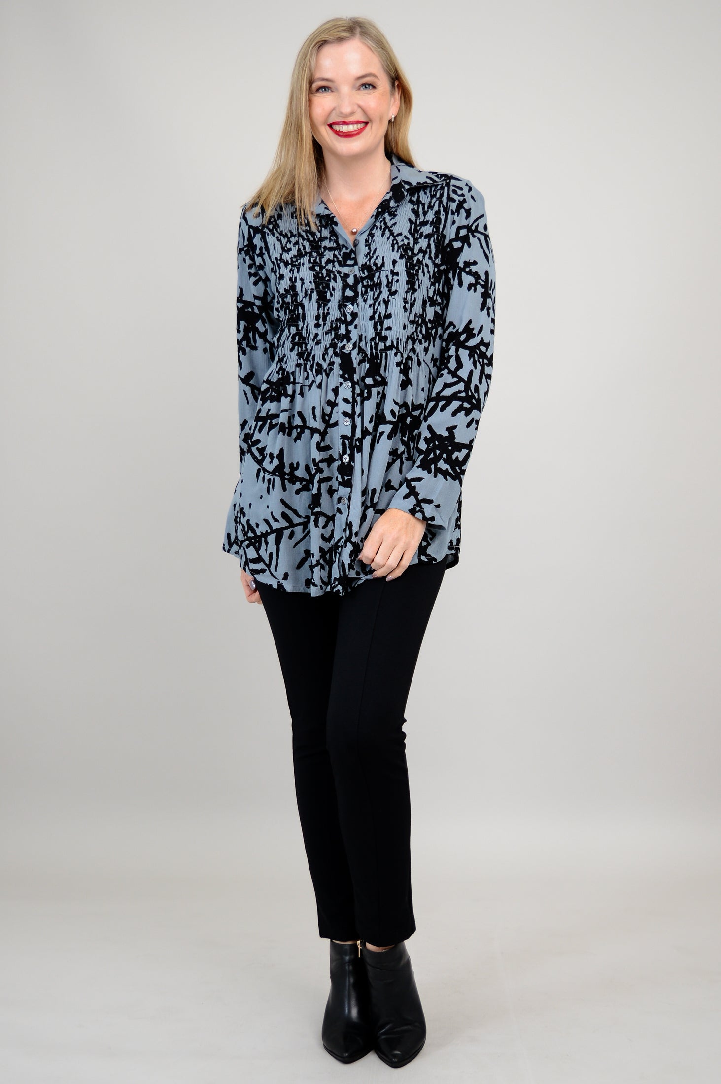 Cindy Long Sleeve Blouse with Lisbon Bloom Floral Print - Elegant Women's Top for Work, Office & Casual Wear