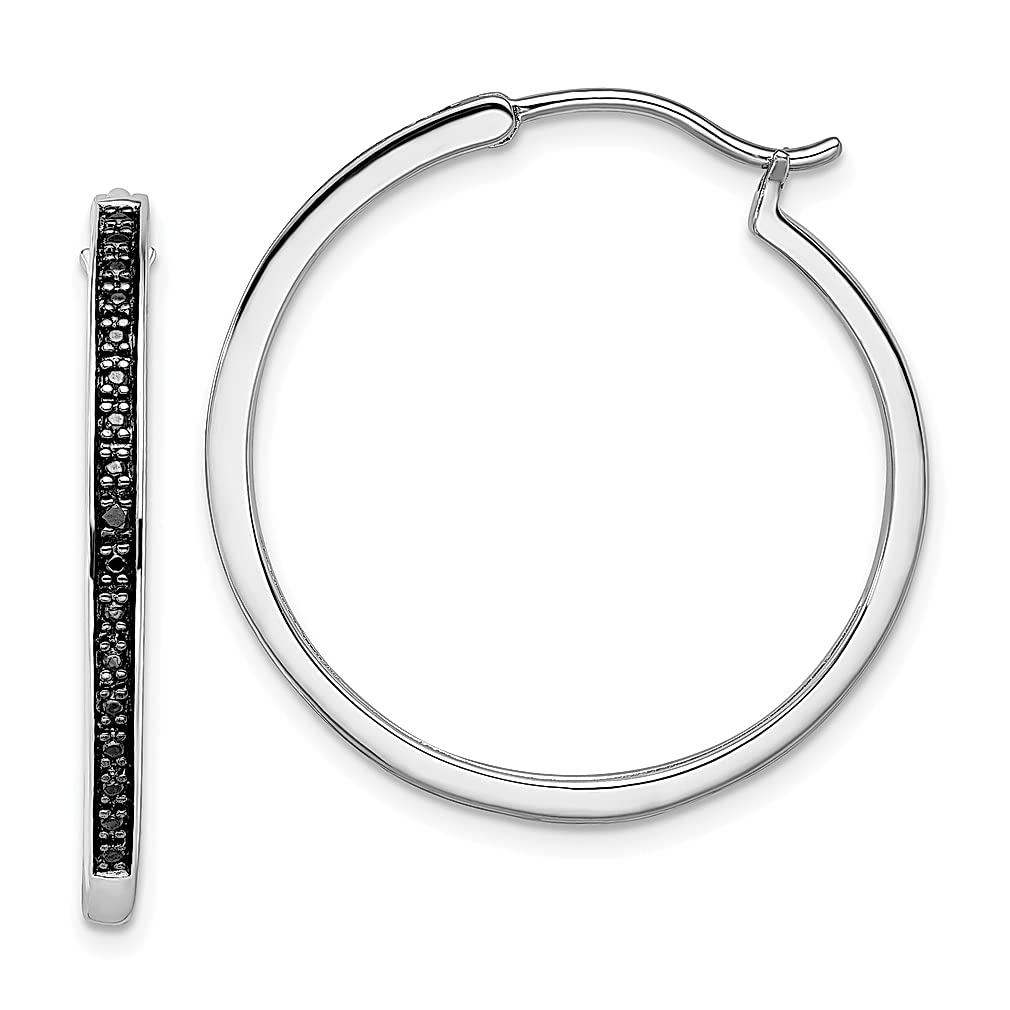 White Night 925 Sterling Silver Black Diamond Hoop Earrings for Women - Elegant Fine Jewelry Set, Perfect Gift for Her - Ideal for Parties, Weddings & Everyday Wear