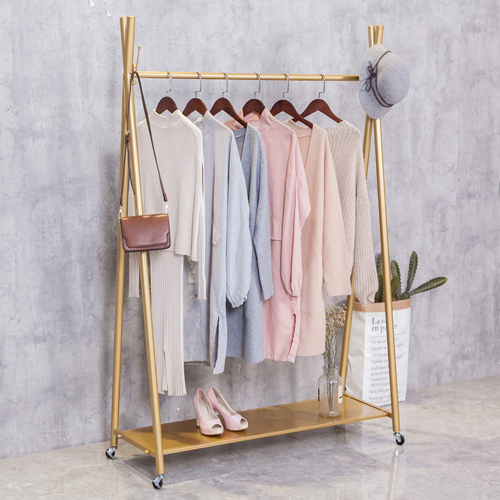 Heavy Duty Metal X-Shaped Rolling Garment Rack with Wheels - 47.2
