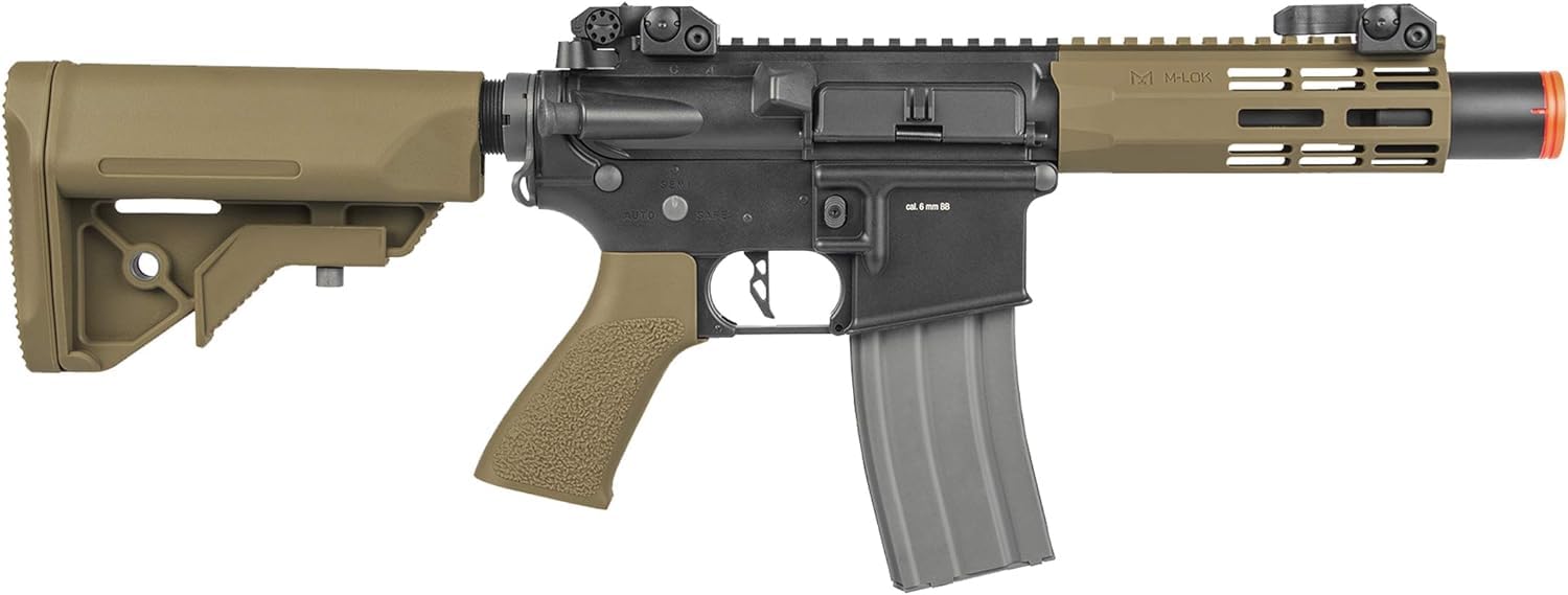 Elite Force M4 AEG Automatic 6mm BB Airsoft Rifle - CQC Tactical Gun in Black/Tan - Perfect for Airsoft Battles, Target Practice & Military Simulation