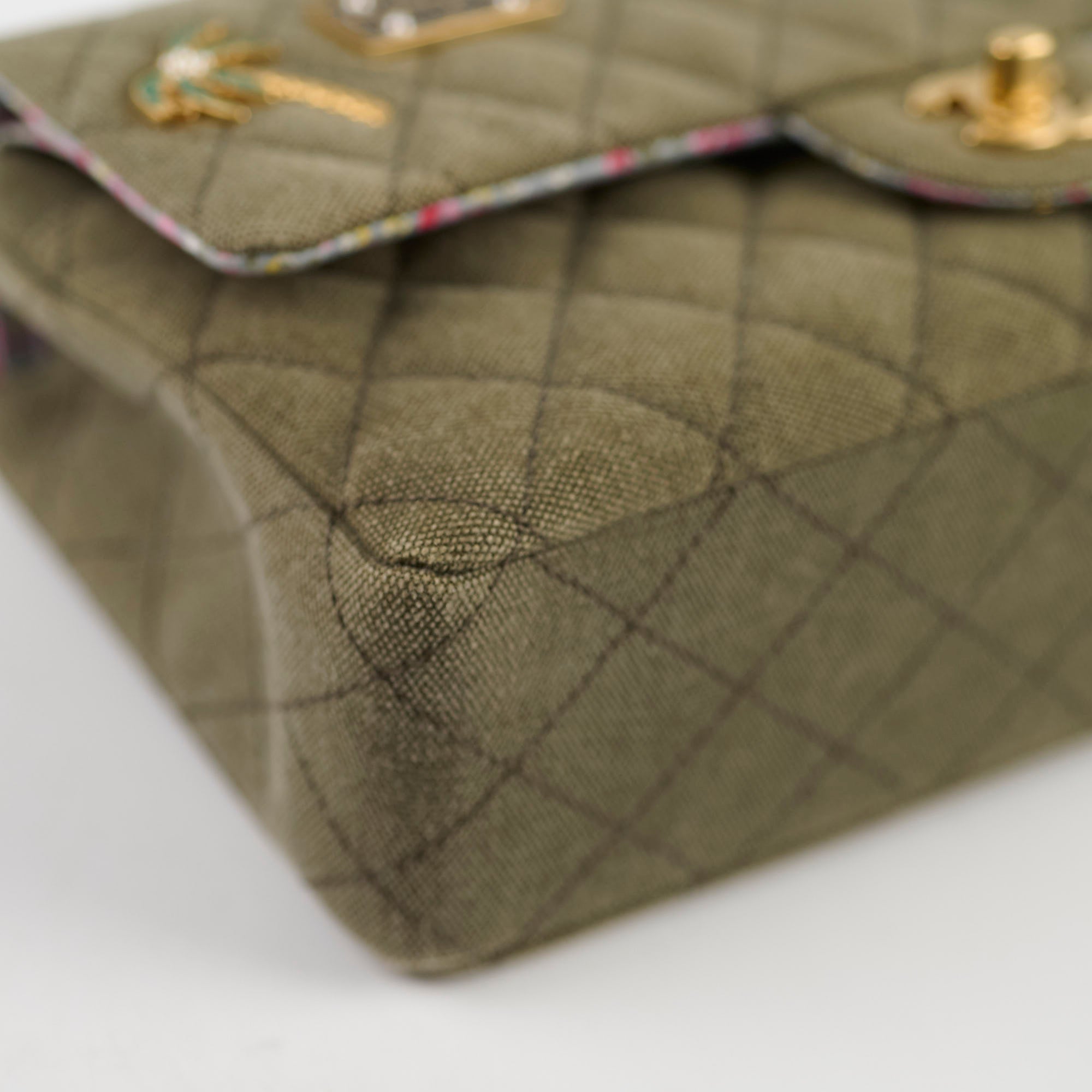 Chanel Medium M/L Classic Flap Bag in Khaki Denim - Luxury Designer Handbag for Women, Perfect for Everyday Use & Special Occasions