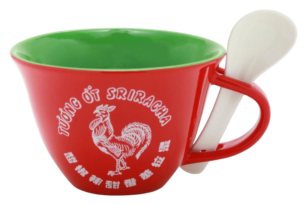 Seven Times Six Sriracha Hot Chili Sauce Ramen Noodle Bowl Soup Mug With Spoon - Spicy Instant Noodle Meal Kit for Quick Lunch, Office Snack & College Dorm Cooking