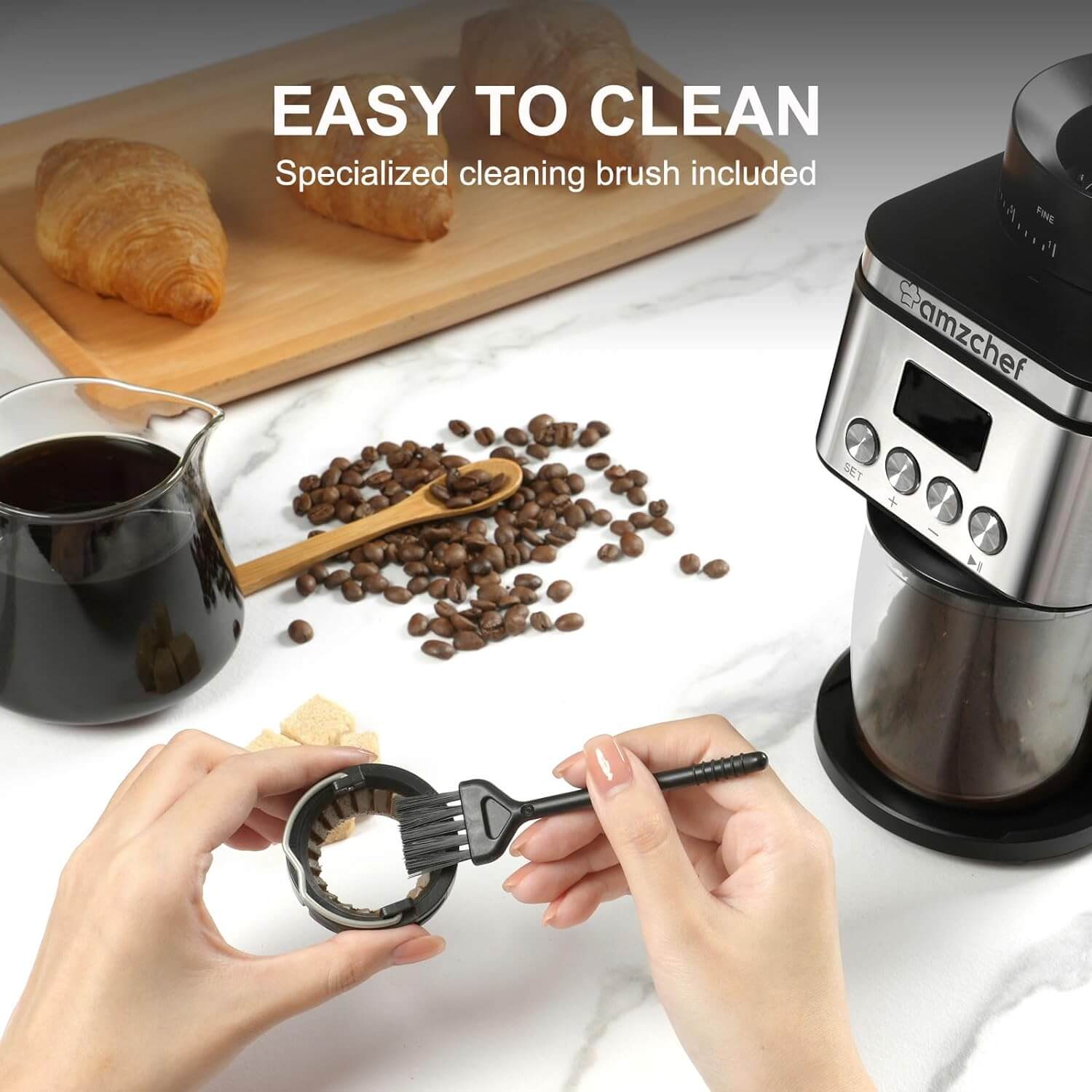AMZCHEF Electric Coffee Grinder with 30 Precise Settings - Fresh Ground Coffee for Espresso, Drip & French Press - Perfect for Home & Office Use