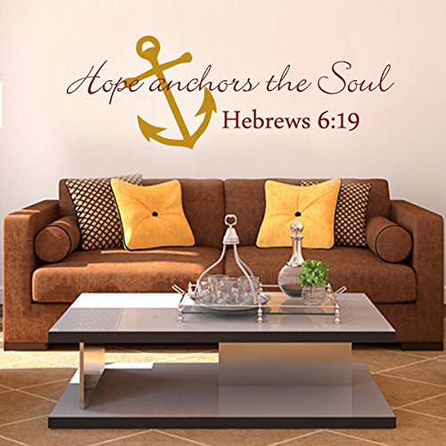 Bible Verse Wall Decal - Hope Anchors The Soul Scripture Sticker - Christian Home Decor (Medium, Light Yellow Anchor/Dark Red Words) - Perfect for Bedroom, Nursery & Church Wall Art