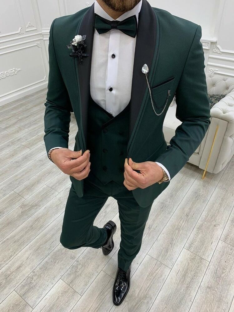 3 Piece Emerald Green Prom Tuxedo Suit for Men - Wedding & Party Formal Wear - Elegant Slim Fit Tuxedos CB3616 for Special Occasions & Evening Events