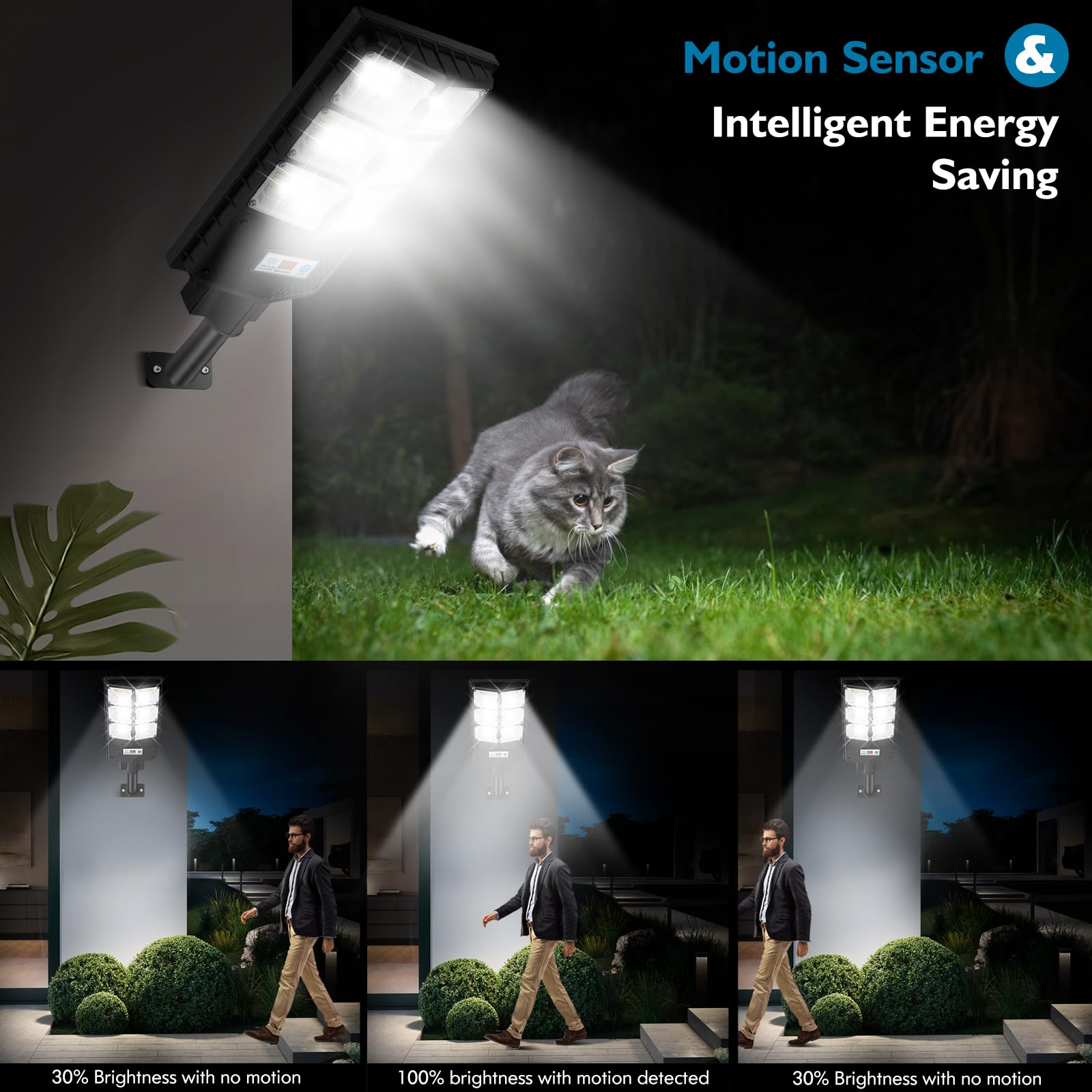 VUAA 4 Pack Solar Street Lights Outdoor Waterproof - 6500K 10000LM LED Solar Lights for Outside, Dusk to Dawn Motion Sensor Flood Lighting with Remote Control - Perfect for Parking Lots, Garages, Driveways, Gardens and Pathways