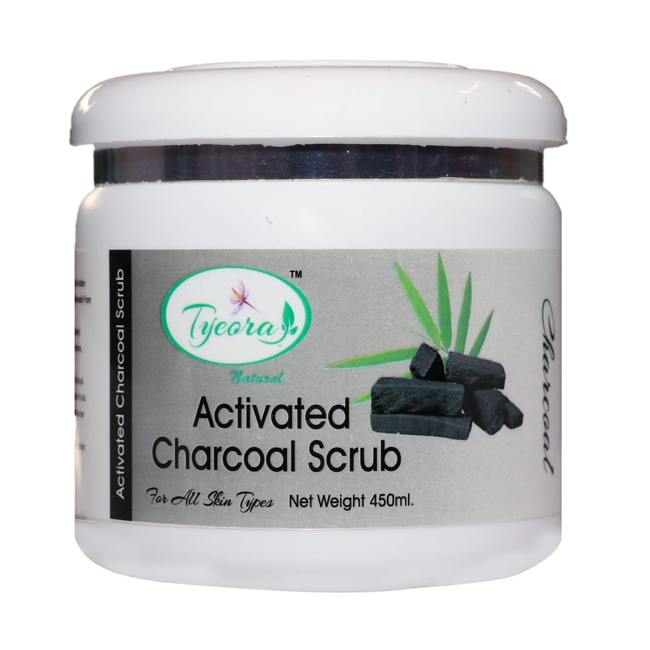Tyeora Activated Charcoal Face Scrub - Deep Cleansing & Exfoliating for All Skin Types (450ml) - Removes Blackheads & Unclogs Pores - Perfect for Daily Skincare Routine & Acne Treatment