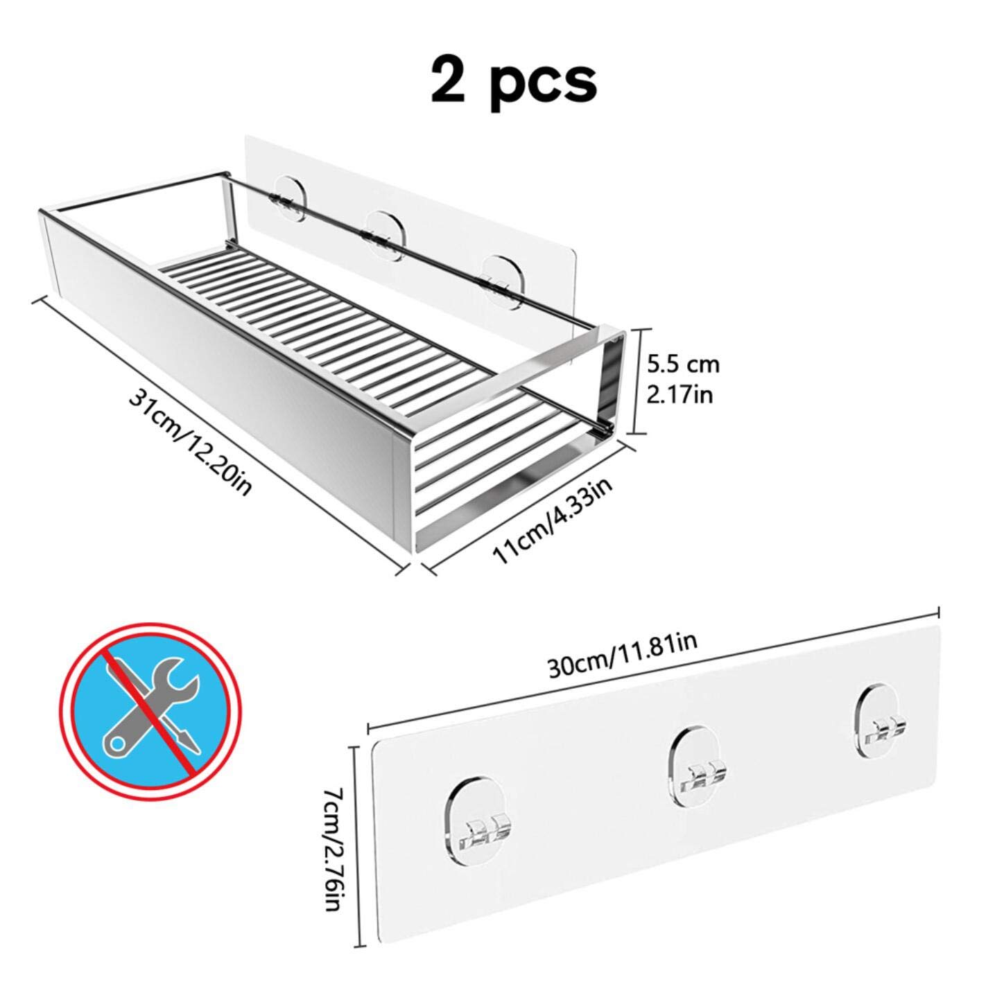 Stainless Steel Rustproof Shower Caddy with Hooks - No Drill Removable Bathroom Organizer Shelf for Shampoo, Sponge & Toiletries Storage | Perfect for Small Bathrooms, Apartments & Dorm Showers (Silver)