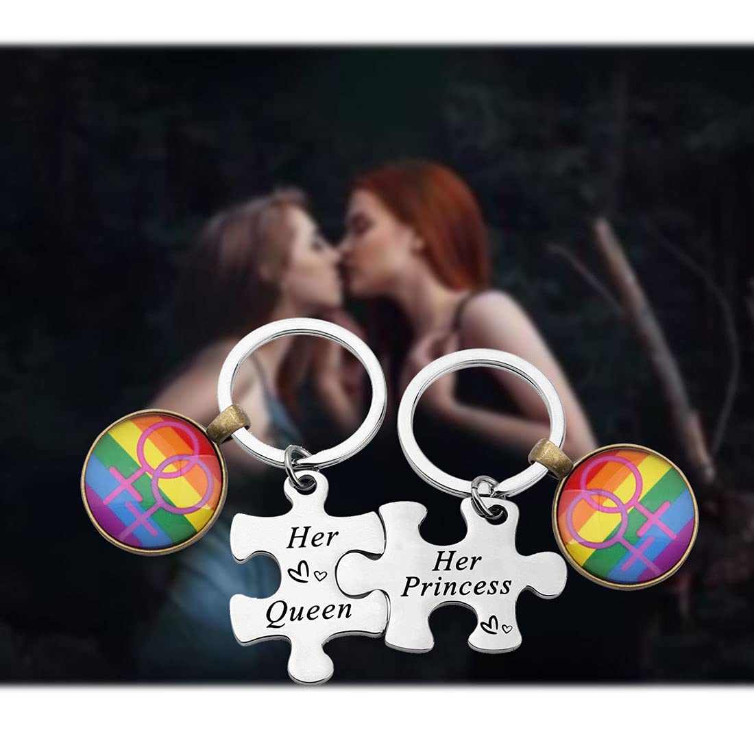 LGBTQ+ Lesbian Keychain Set - Her Princess & Her Queen Couple Keychains - Perfect for Anniversary, Wedding & Pride Gifts - Great for Everyday Carry, Key Rings & Special Occasions