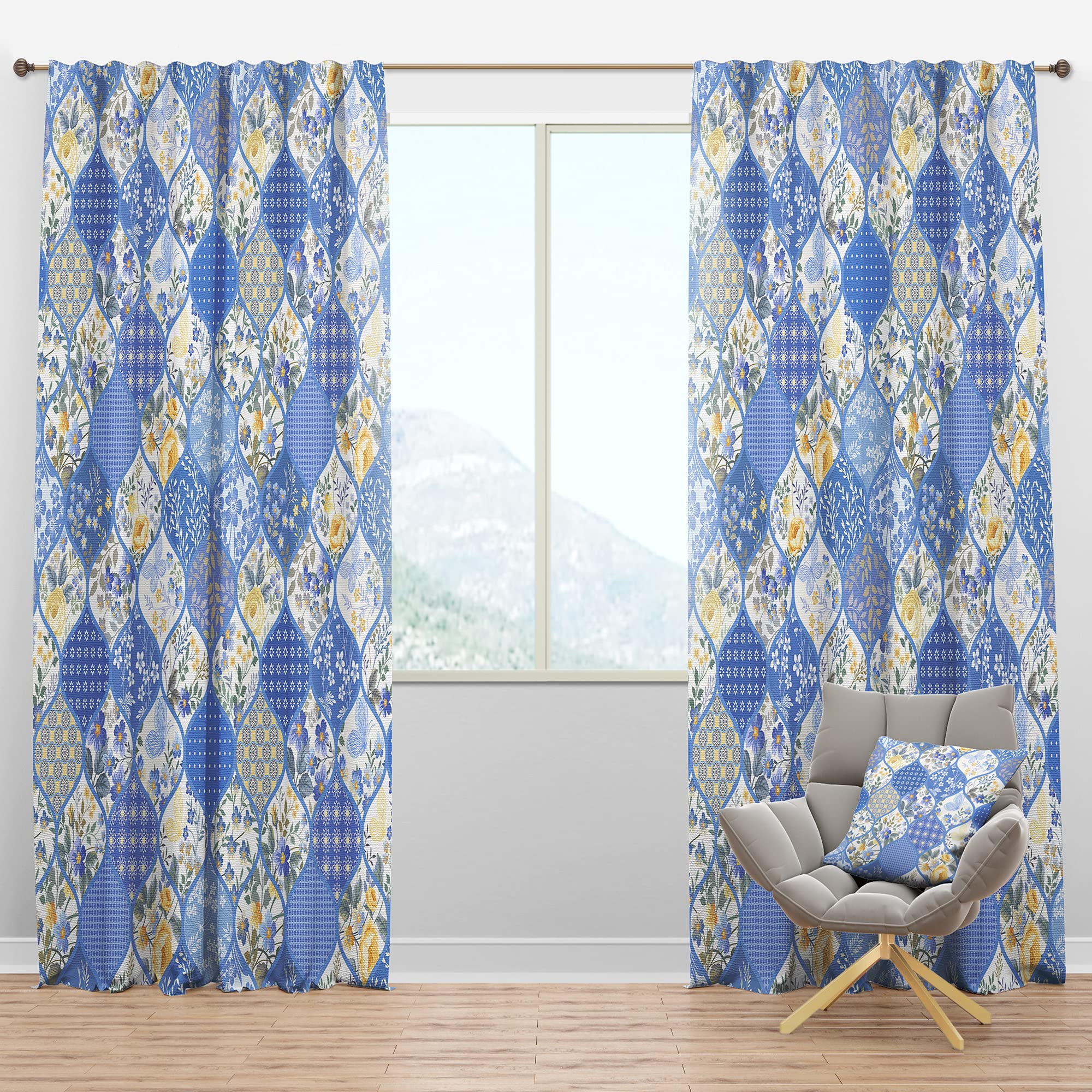 DesignQ Blackout Curtains - Thermal Insulated Patchwork Floral Butterfly Pattern Window Drapes for Bedroom & Living Room (52x63, Single Panel) | Perfect for Light Blocking, Privacy & Energy Saving