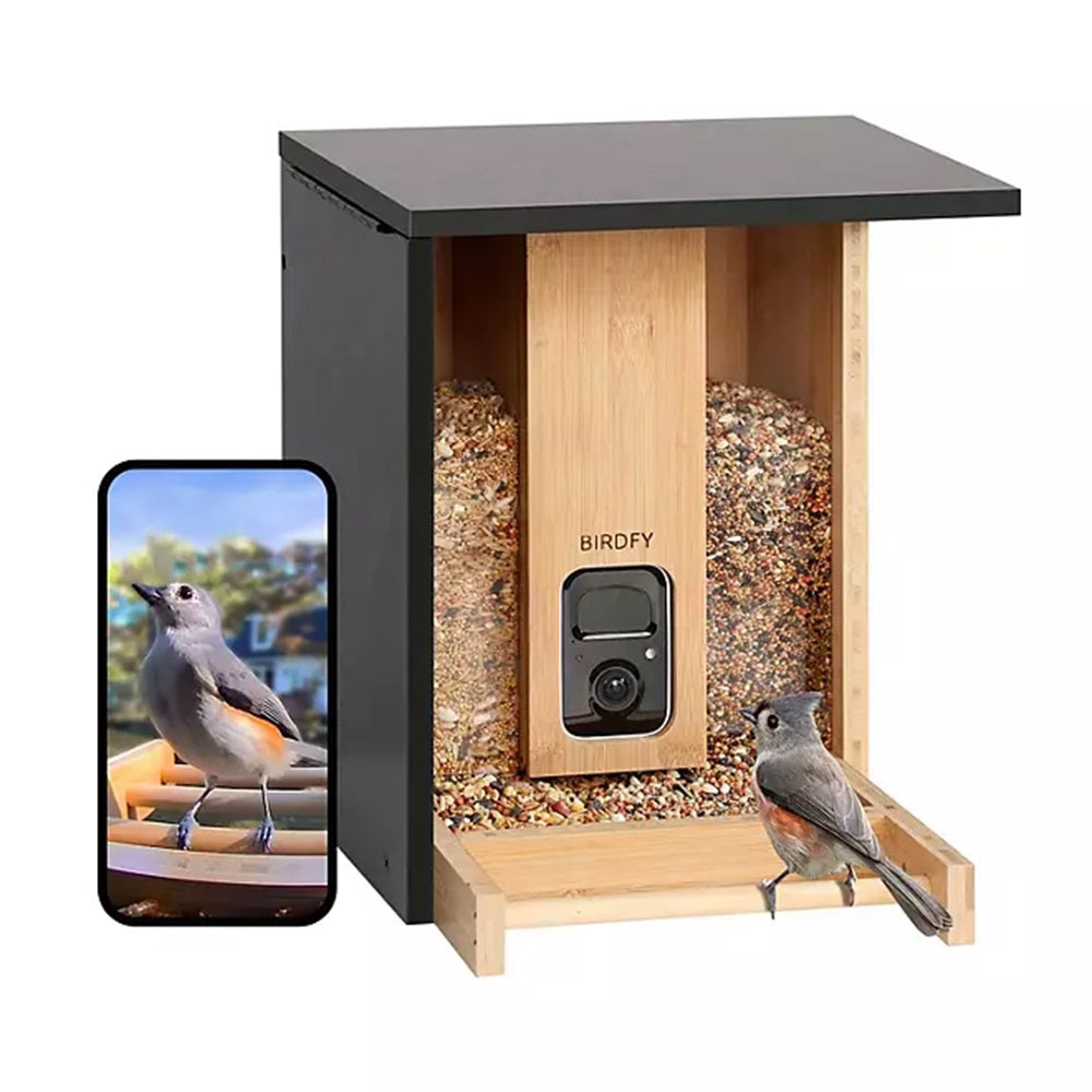 Birdfy NI 8408 Smart Bamboo Bird Feeder with HD Camera & Solar Panel - Wireless Wildlife Monitoring for Garden, Backyard & Nature Lovers