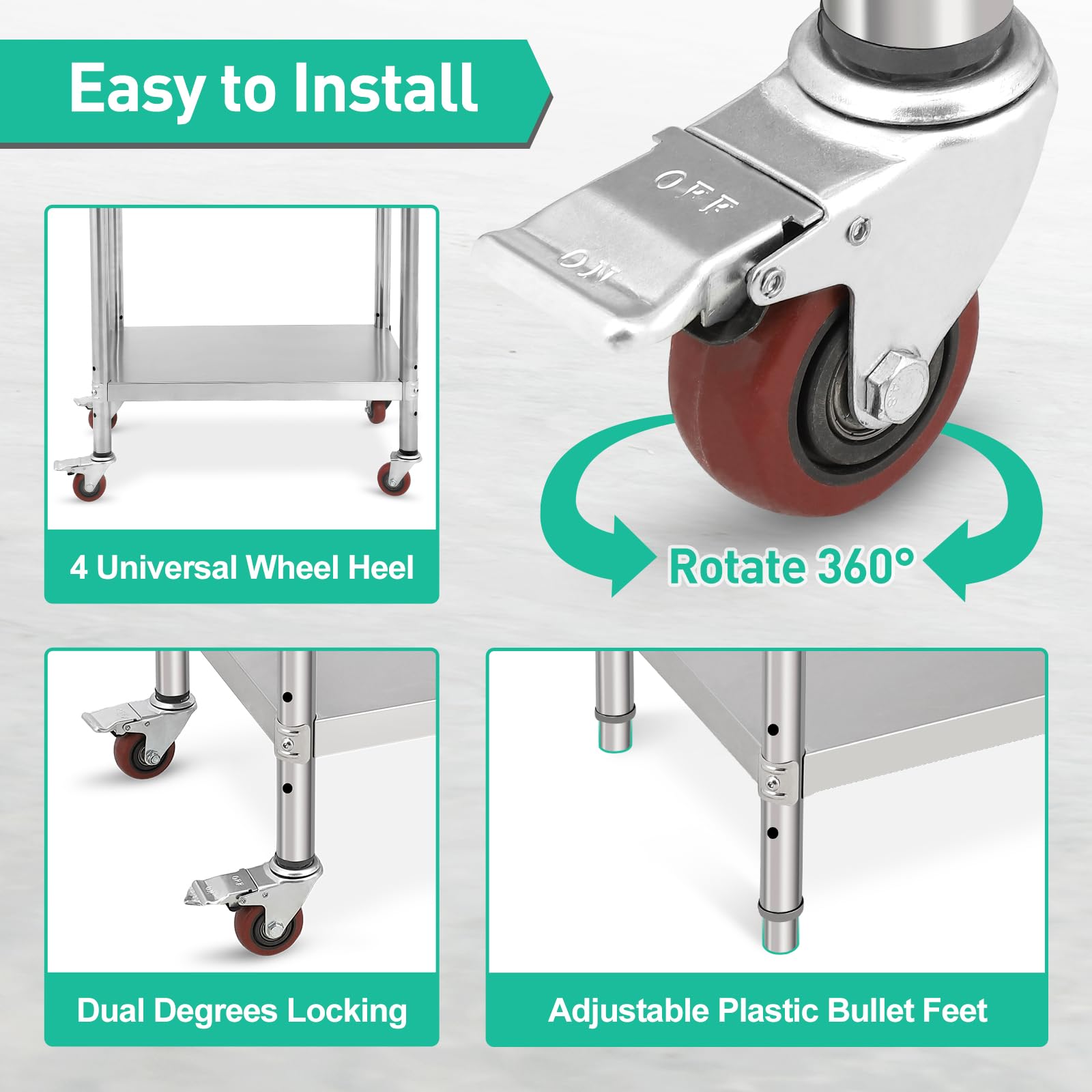 Stainless Steel Work Table 30x24x35 Inch - Heavy Duty Commercial Food Prep Table with Locking Caster Wheels - Kitchen Restaurant Garage Workstation - Perfect for Cooking, Baking, Food Preparation & Workshop Use - Silver Metal Utility Cart