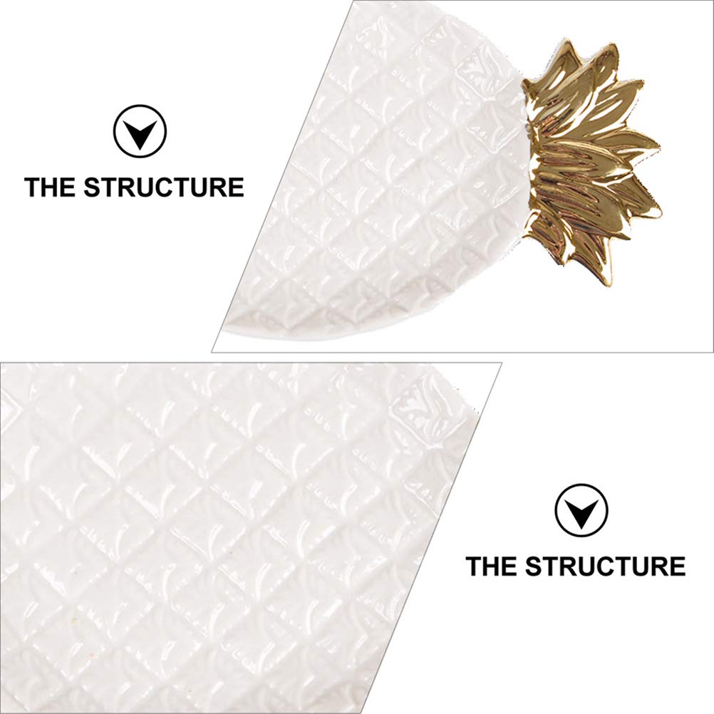 PRETYZOOM Ceramic Jewelry Display Dish with Gold Trim - Pineapple Shaped Ring Holder, Mini Jewelry Organizer Plate for Travel, White Ceramic Tray for Rings, Earrings & Small Accessories - Perfect for Vanity, Bathroom Counter, Dresser Top & Gift Giving