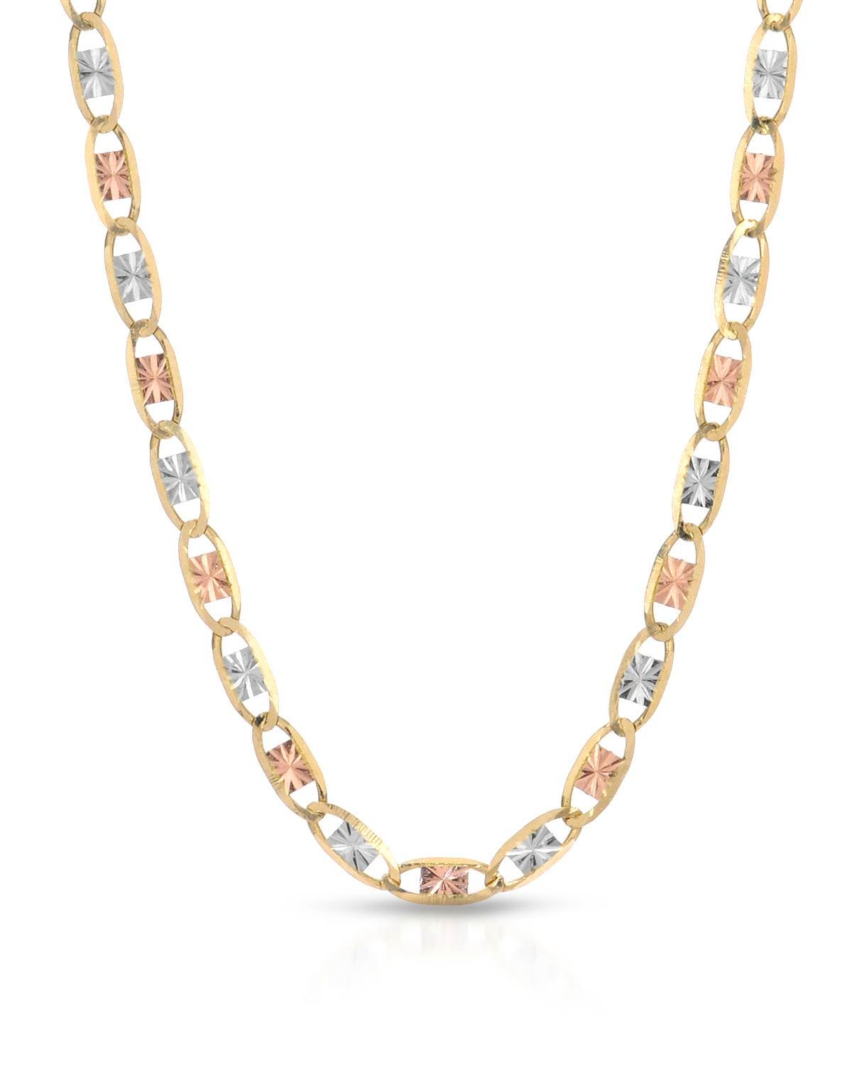 14K Tri-Tone Gold Necklace - Yellow, White & Rose Gold 2.5mm Chain (16