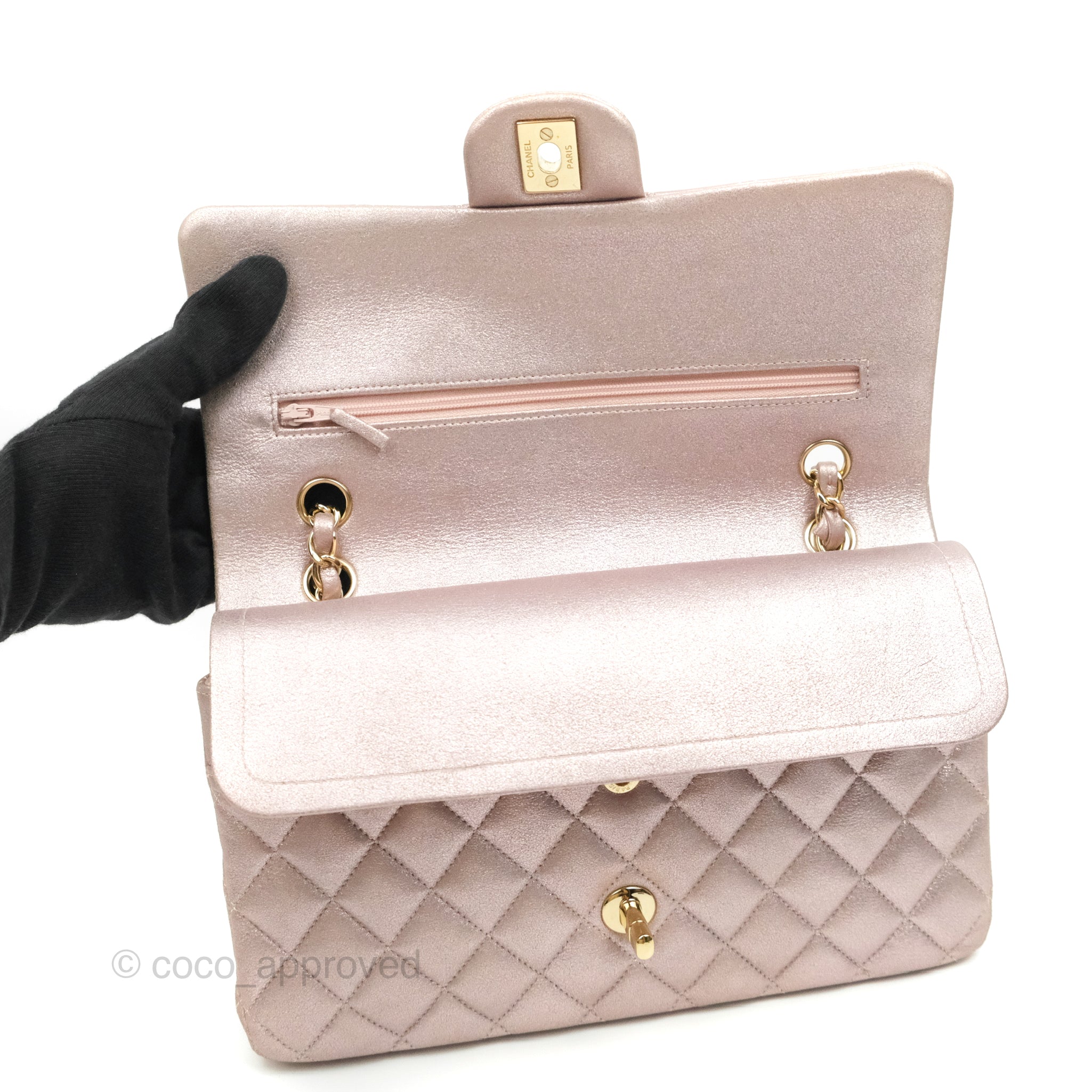 Chanel Classic M/L Medium Double Flap Bag in Rose Gold Pink Lambskin with Gold Hardware - Luxury Handbag for Women, Perfect for Parties, Weddings & Special Occasions