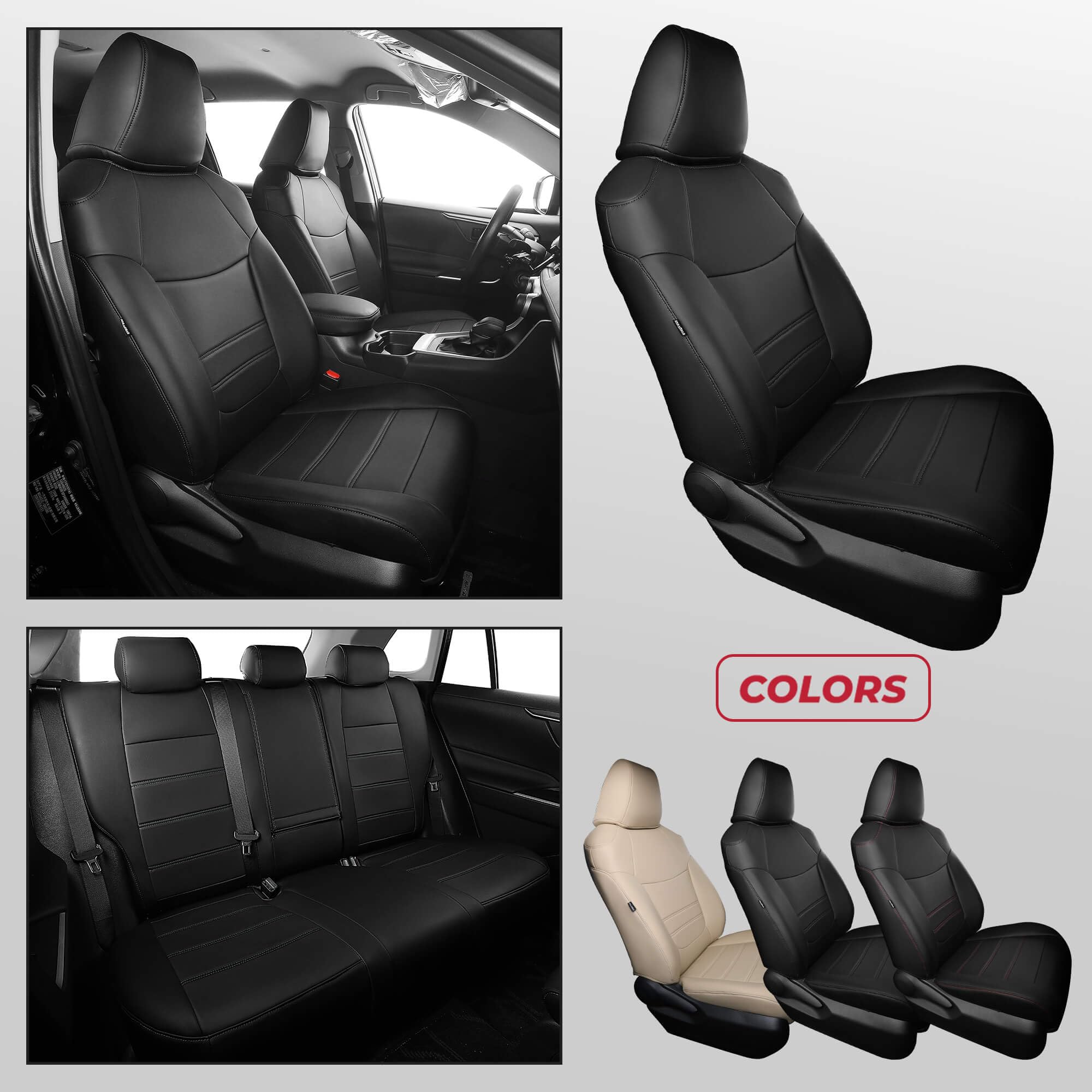 Premium Custom Fit Seat Covers for Toyota RAV4 2019-2025 (LE/XLE/Limited/XLE Premium) - Waterproof Leather SUV Seat Protectors - Black - Perfect for Road Trips & Family Adventures