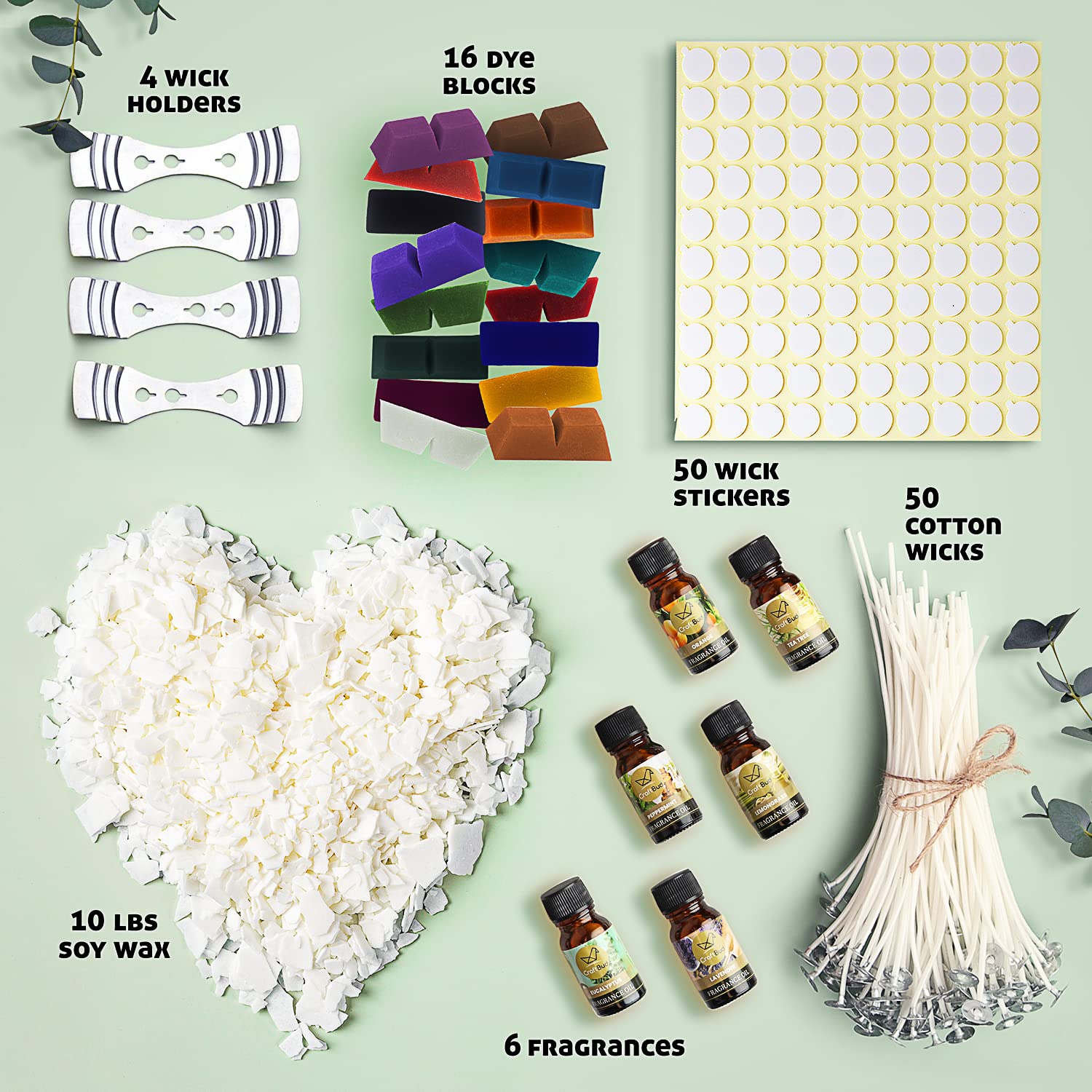 Premium Natural Soy Wax Flakes for Candle Making - 10 lb Bag with 50 Wicks, Stickers & 4 Centering Tools | DIY Home Fragrance, Gifts & Aromatherapy Supplies | Perfect for Handmade Candles, Wedding Favors & Relaxation Gifts