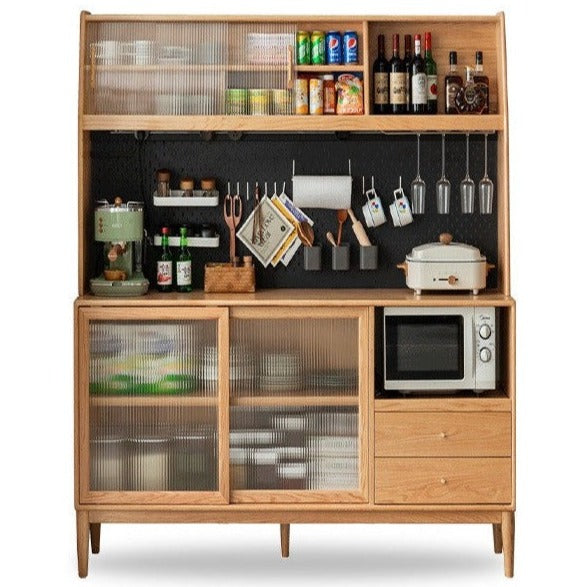 Solid Oak Wood Sideboard Buffet Cabinet - Multi-Functional Storage for Dining Room, Living Room & Entryway - Rustic Farmhouse Style Furniture for Home Decor