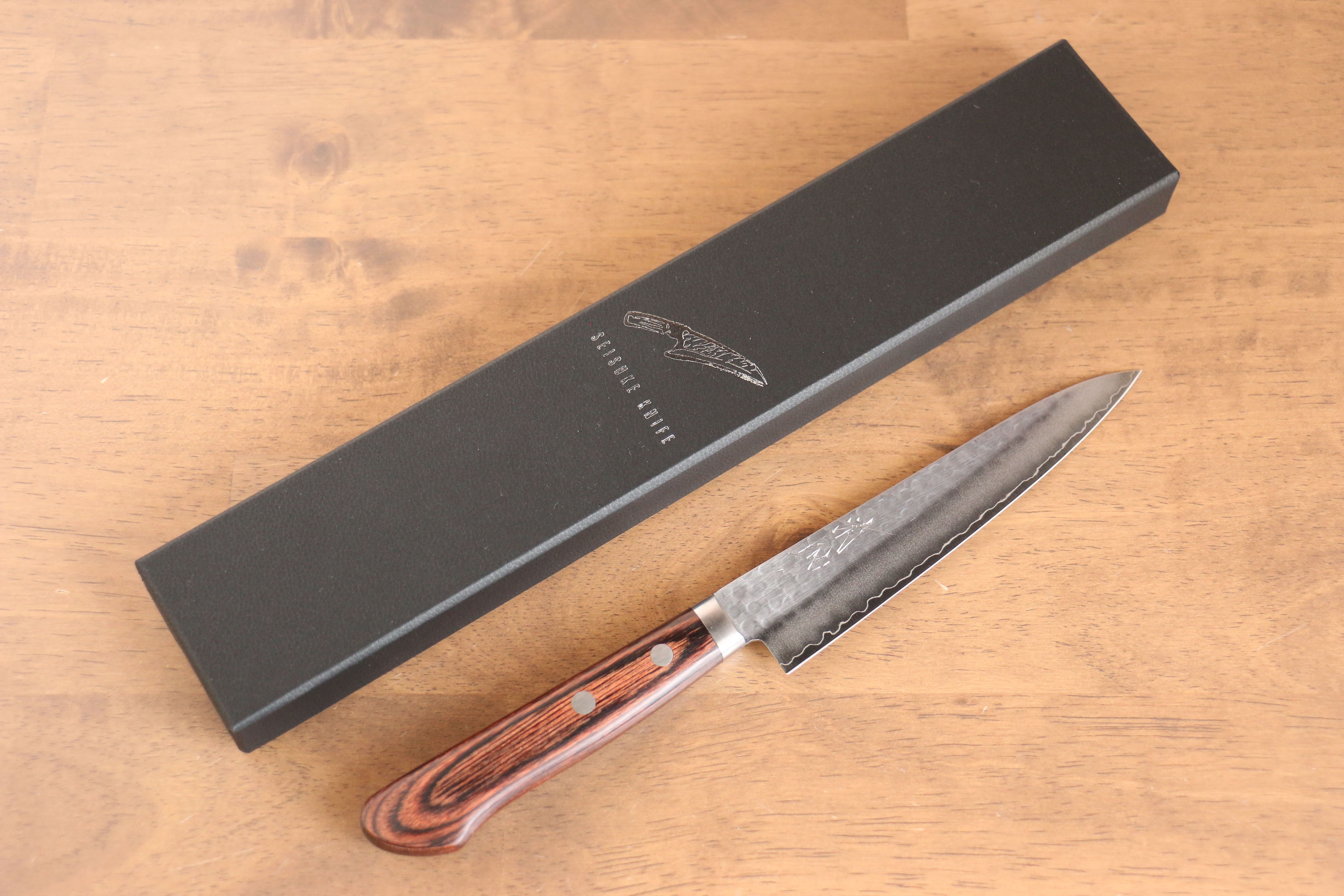 Premium Seisuke Swedish Steel Petty Utility Knife with Mahogany Handle - Perfect for Home Cooking, Slicing Fruits & Vegetables, and Professional Chef Use