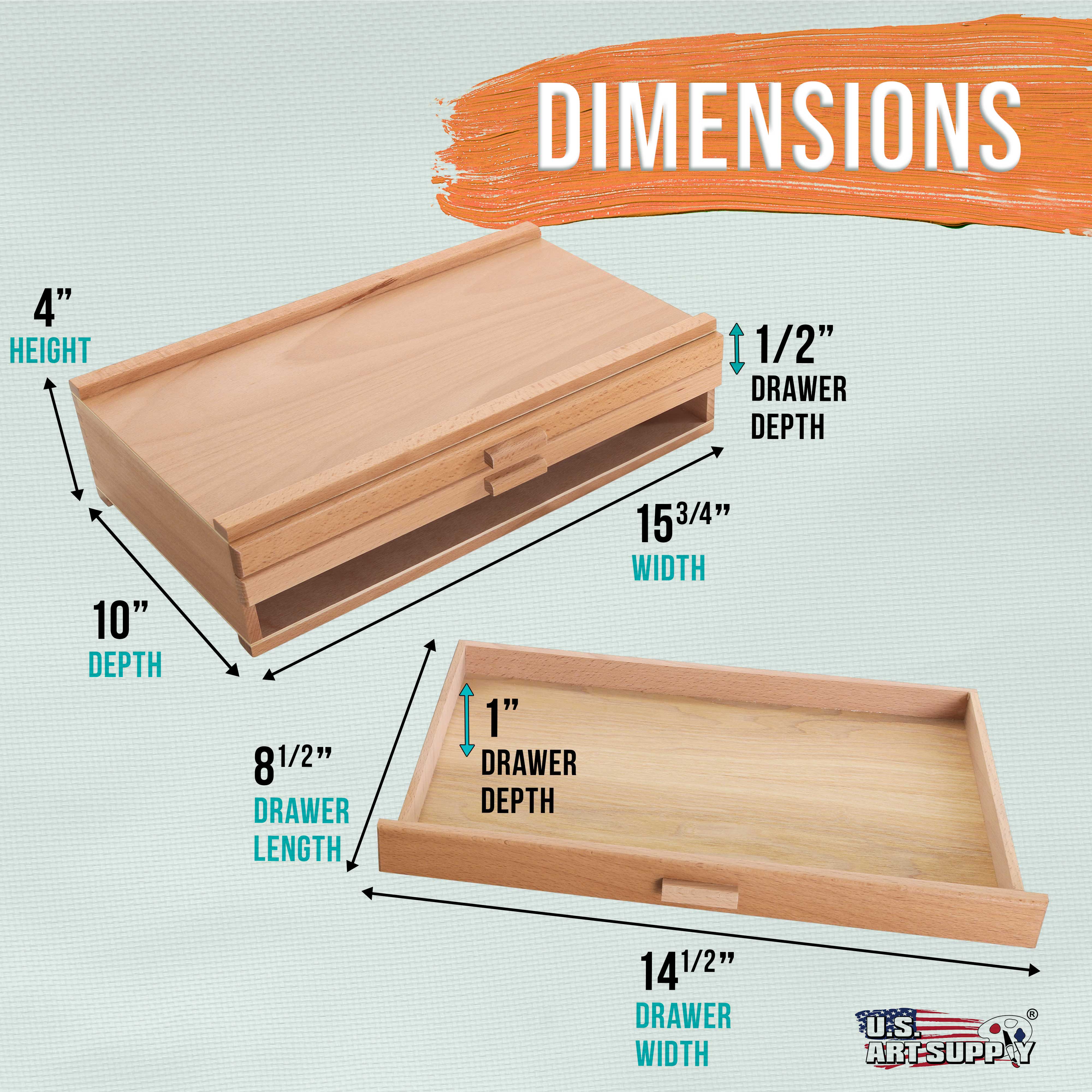 3-Drawer Artist Wood Storage Box - Elm Hardwood Construction with 5 Compartments per Drawer | Organize Pastels, Pens, Pencils, Markers, Charcoal & Blending Tools | Perfect for Art Studios, Classrooms & Home Crafting