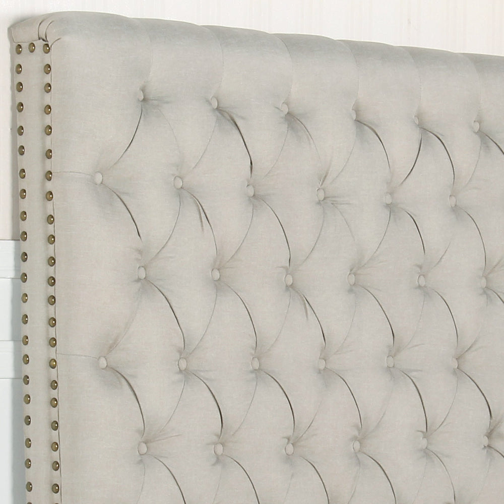 French Provincial Upholstered Fabric Headboard - Double Size, Beige - Elegant Bedroom Decor for Master Bedroom or Guest Room