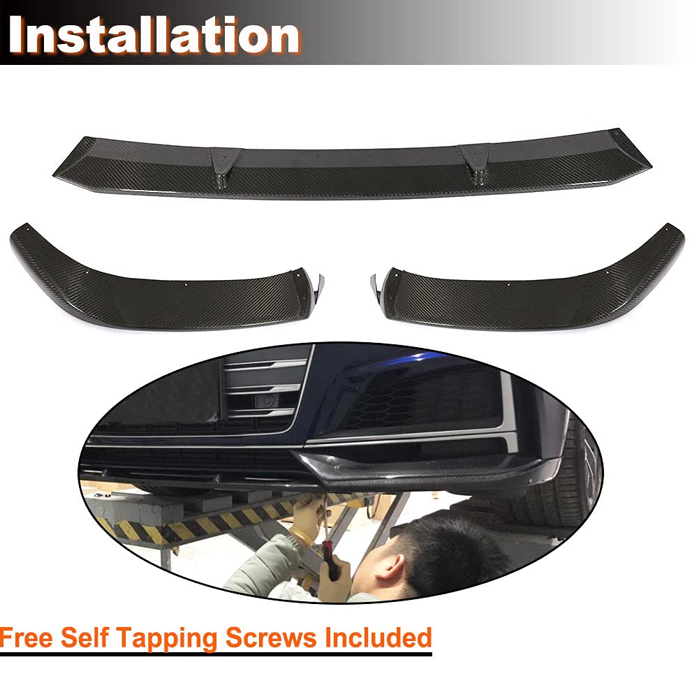 Carbon Fiber Front Bumper Lip Spoiler for Audi A5 S5 2017-2019 | Gloss Black Splitter | S-Line & Sportback Compatible | Enhances Aerodynamics & Style for Street Racing & Car Shows