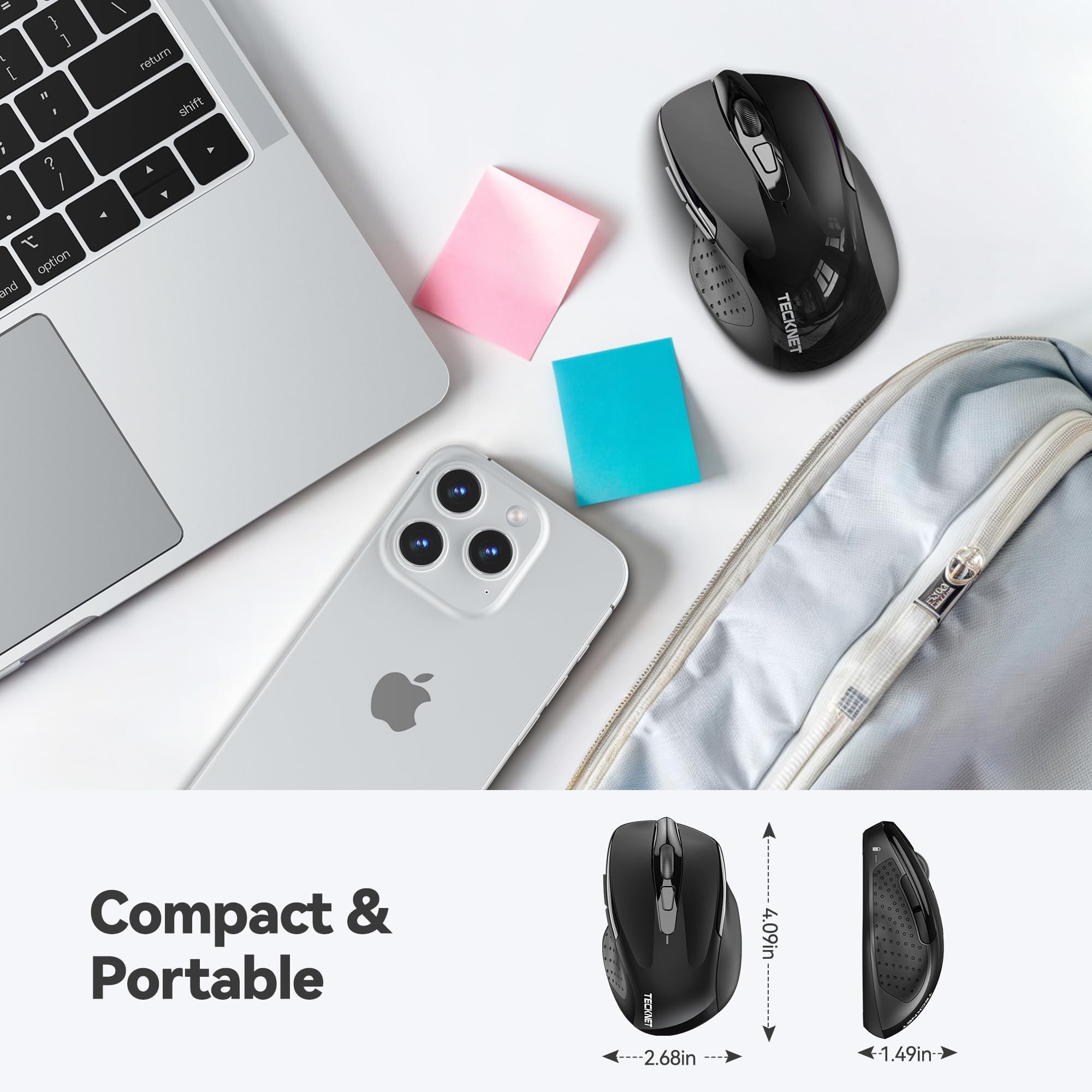 TECKNET 2.4G Ergonomic Wireless Mouse - 6 Buttons, 2600 DPI, 5 Adjustable Levels, 24 Months Battery Life, Ideal for Laptop, PC, Chromebook, Notebook, Home & Office Use