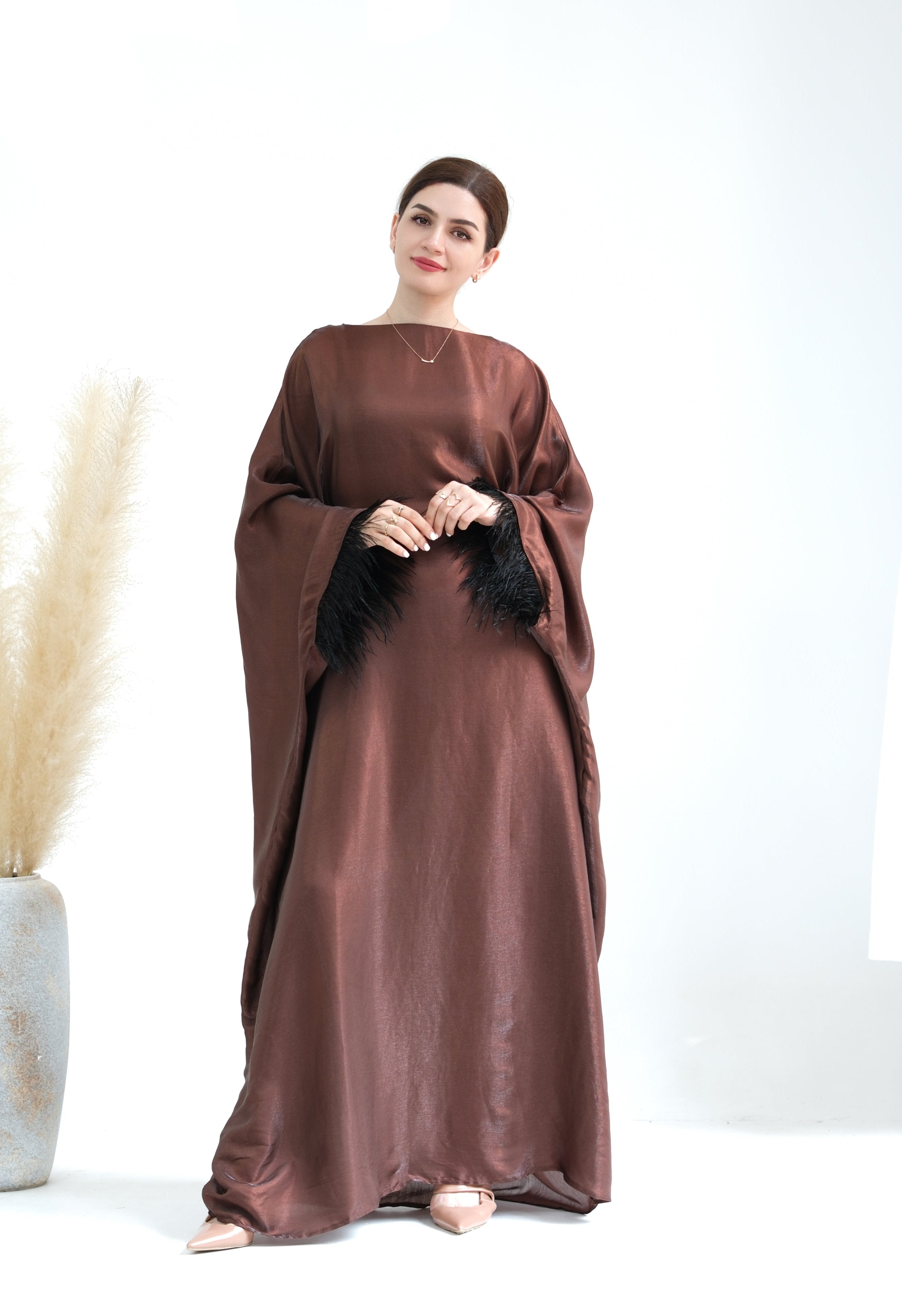 Elegant Marianne Butterfly Abaya Dress - Coffee Color | Modest Islamic Fashion for Women | Perfect for Prayer, Eid, and Special Occasions