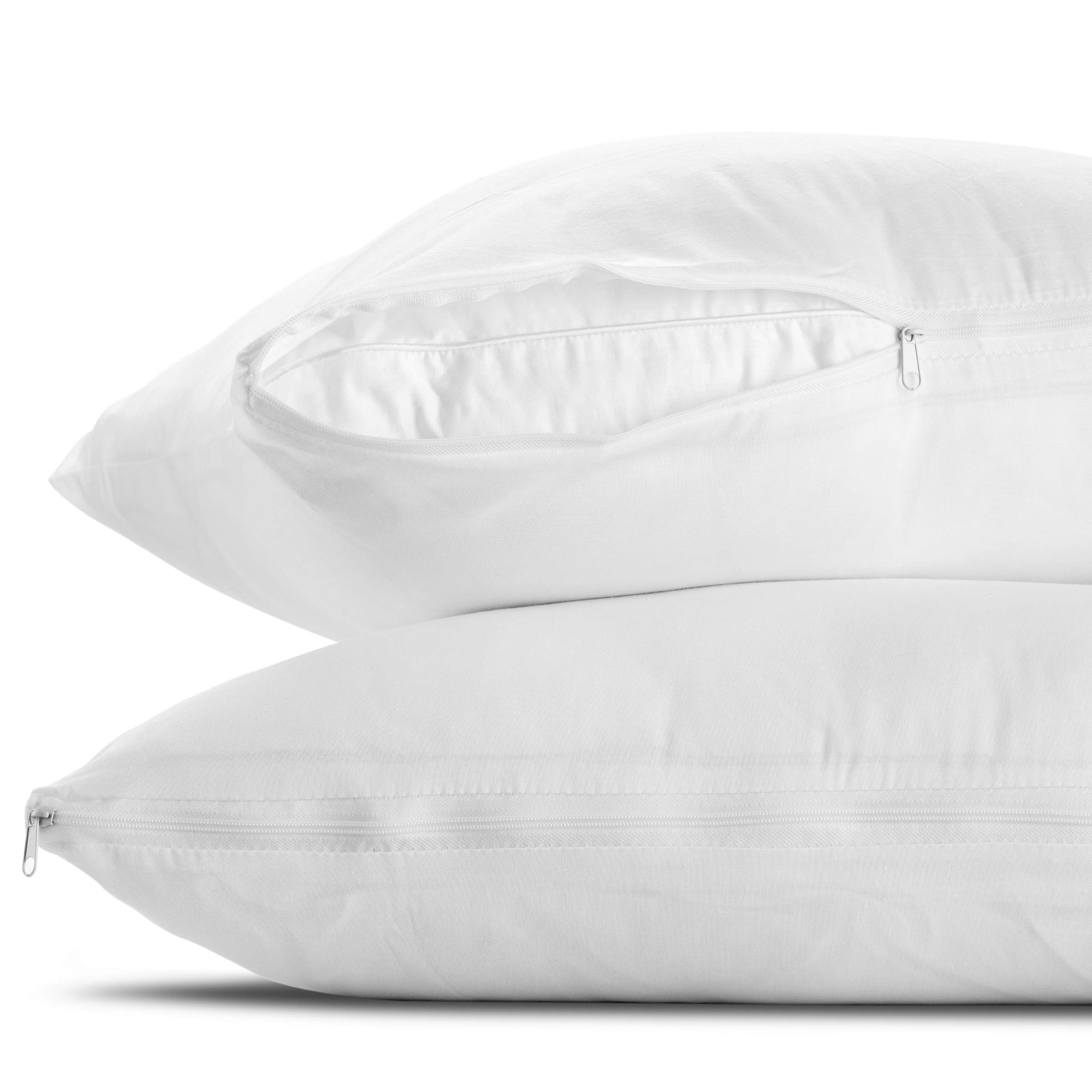 Premium Zippered Pillow Protectors - Standard Size 20x26 Inches, 2-Pack Hypoallergenic & Breathable Poly-Cotton Pillow Covers for Allergy Relief - Ideal for Bedrooms, Hotels, and Travel Use