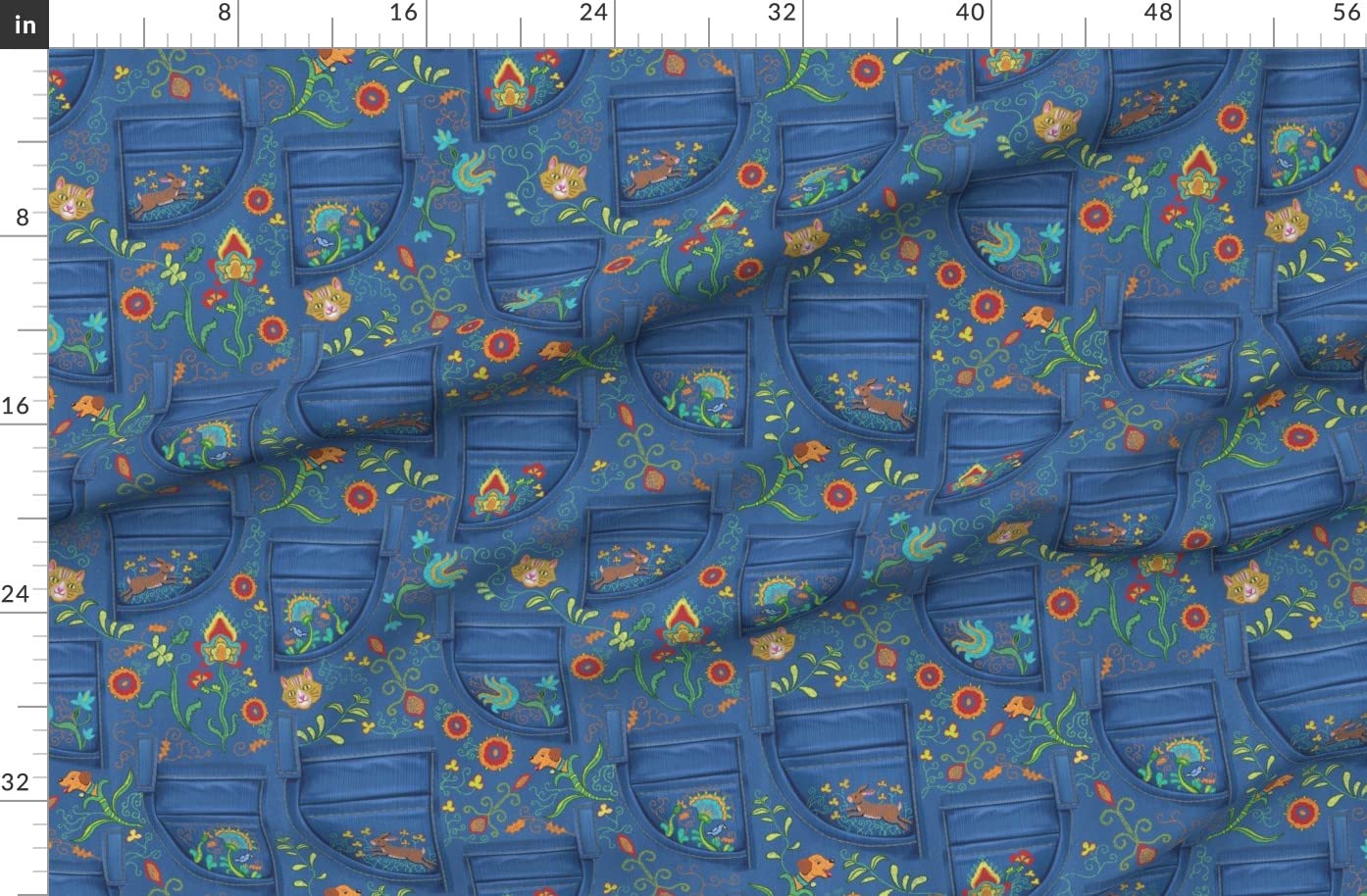 Organic Cotton Sateen Fabric by The Yard - Denim Red Orange Print for Sewing & Quilting | Gardening & Home Decor