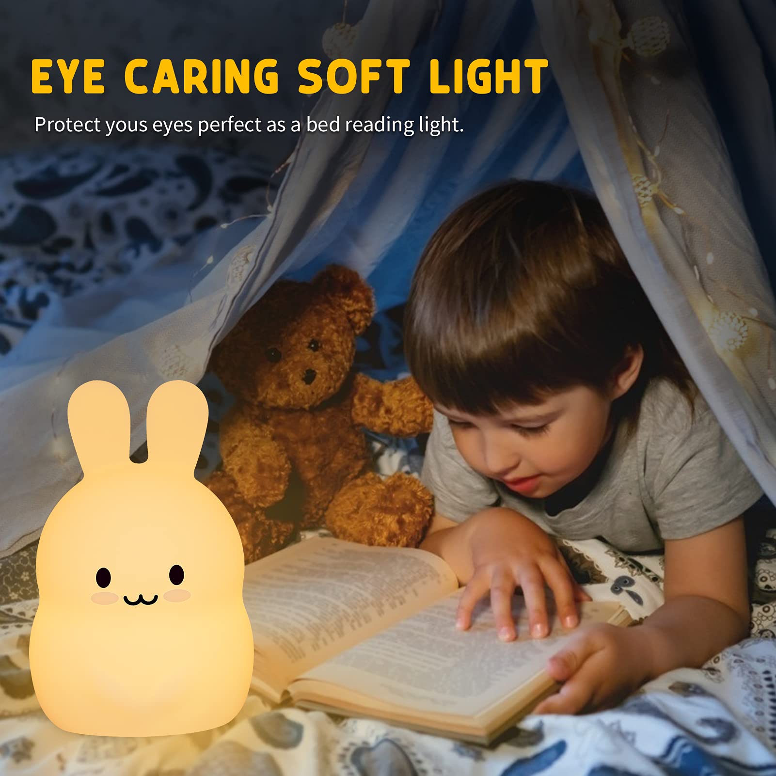 **BPA-Free LED Night Light for Kids Room - Soft Silicone Toddler Bedside Lamp with 9 Color Options, Rechargeable Nursery Light for Baby, Teen, Boys & Girls - Perfect for Bedrooms, Baby Showers & Mother’s Day Gifts**