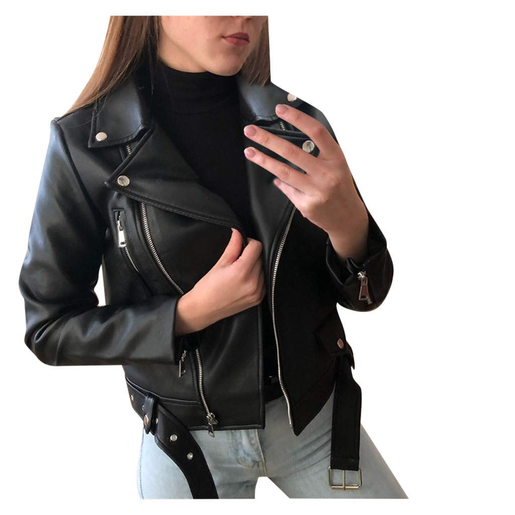 PEGONE Women's Metallic Leather Jacket - Solid Color Long Sleeve Zipper Coat for Fall & Winter Fashion | Perfect for Casual Outings, Nightlife & Motorcycle Riding