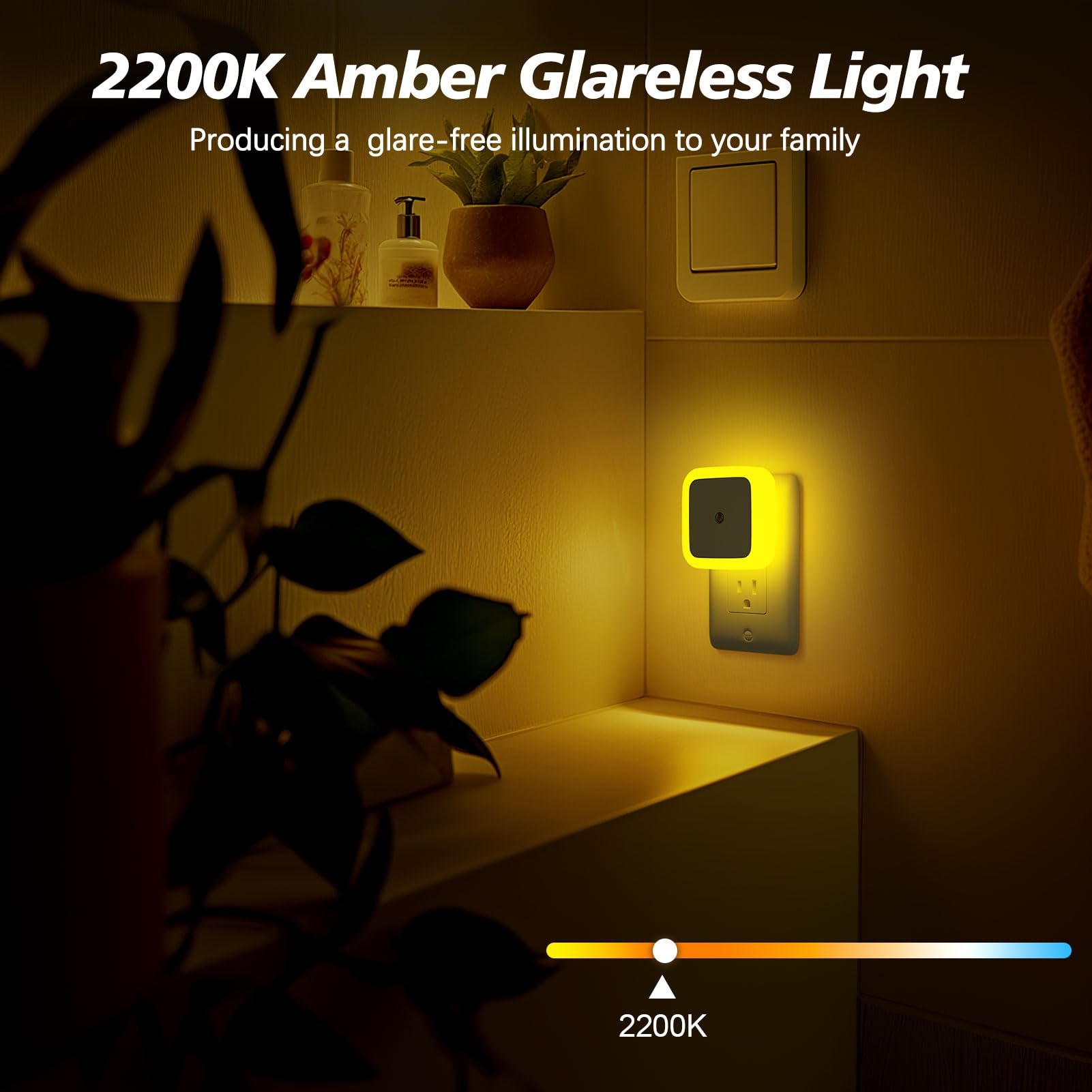 Sujeet LED Night Light Plug into Wall - Dusk to Dawn Sensor, Amber Nightlight for Bedroom, Bathroom, Hallway - Perfect for Adults, Kids & Safe Night Navigation