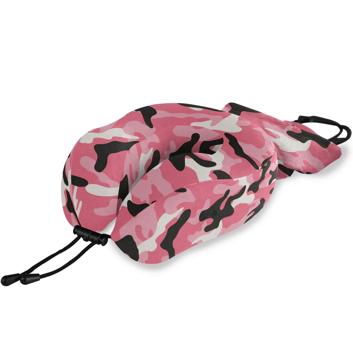ALAZA Memory Foam Travel Pillow - Camo Pink Camouflage Neck Pillow for Airplane, Car & Office - Soft, Comfortable & Washable with Snap Clip - Perfect for Long Flights, Road Trips & Work Breaks