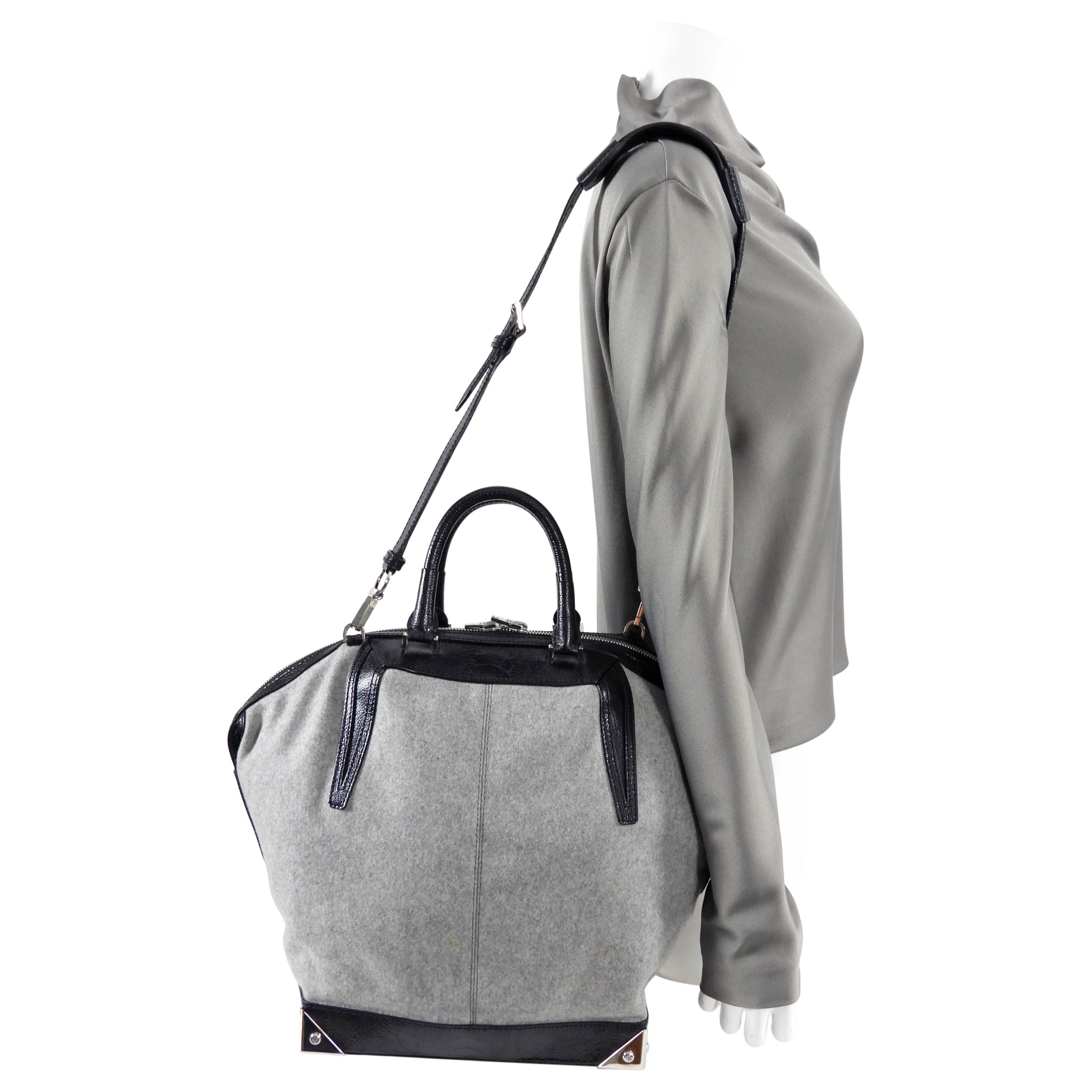 Alexander Wang Grey Felt Emile Prisma Large Tote Bag for Women - Stylish Designer Handbag for Work, Travel & Everyday Use
