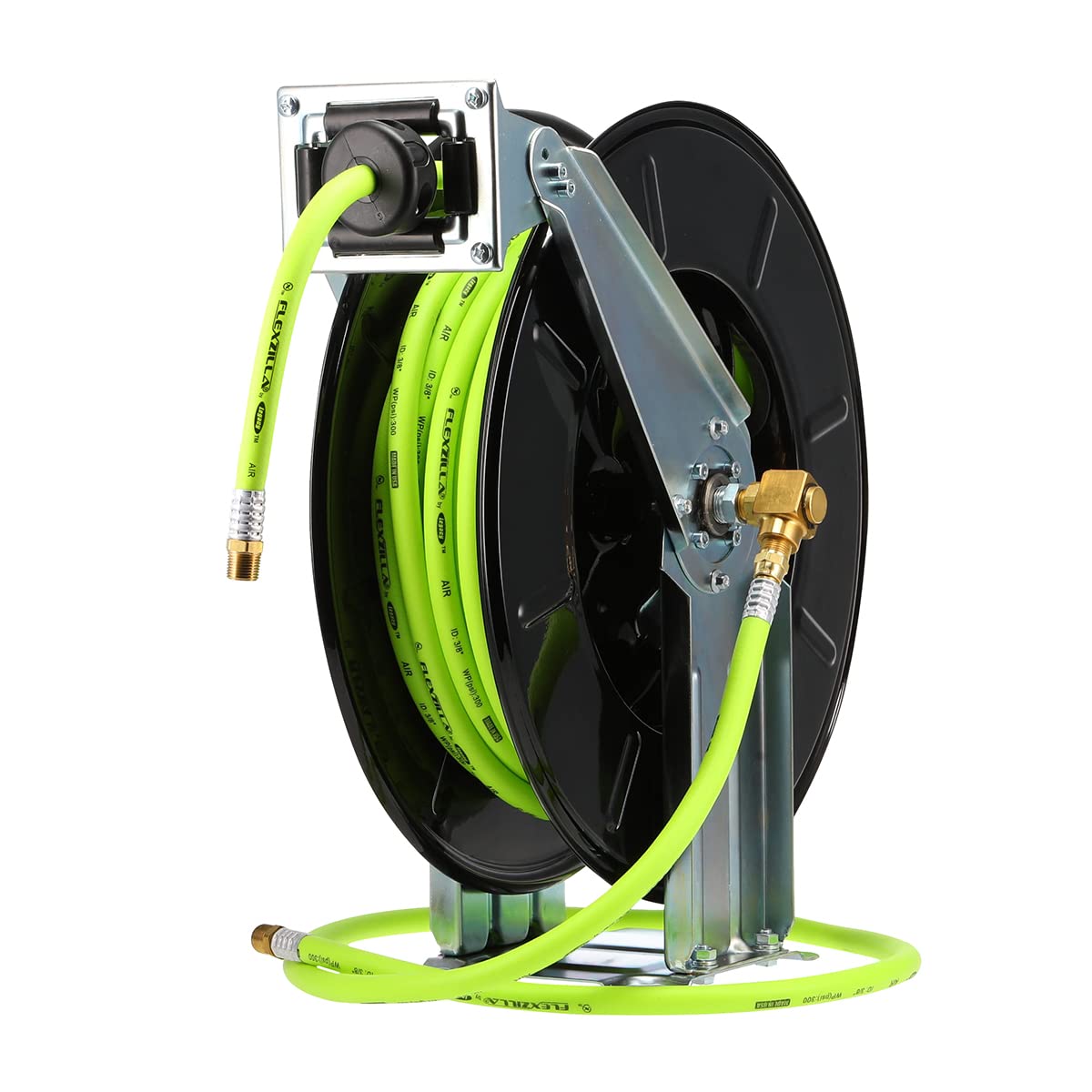 Flexzilla Pro Retractable Open Face Dual Arm Air Hose Reel, 3/8 in. x 50 ft., Heavy Duty Lightweight Hybrid Air Compressor Hose with ZillaGreen - Perfect for Garage, Workshop, and Industrial Use - Model L8711FZ