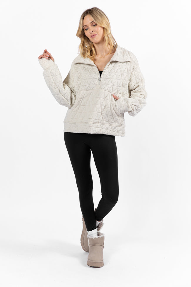 Love Is Everything Ivory Quilted Quarter Zip Pullover Sweater | Cozy Winter Fashion | Perfect for Date Nights & Casual Outings