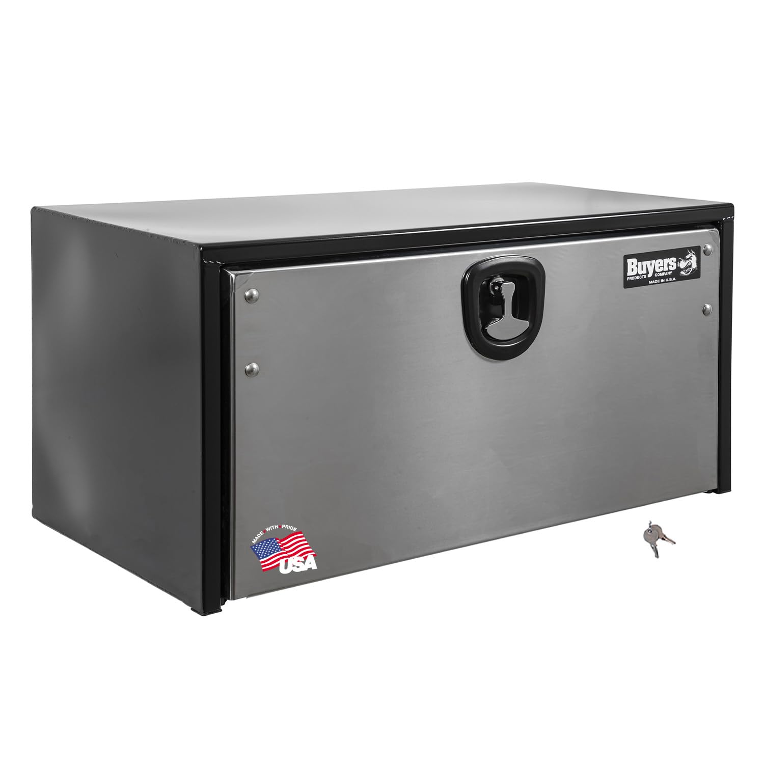 Black Steel Underbody Truck Tool Box with Polished Stainless Steel Door - 24x24x36 Inch Heavy Duty Storage Organizer | Made in USA | Perfect for Work Trucks, Construction Sites & Equipment Storage