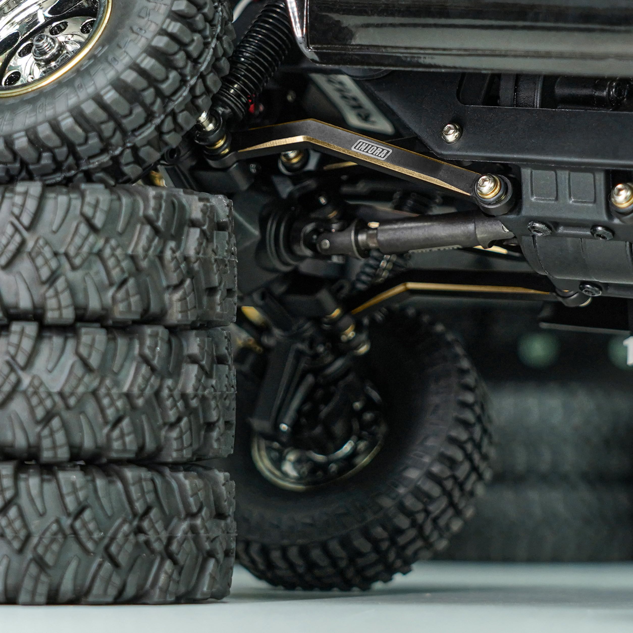 INJORA 8PCS Black Brass High Clearance Chassis Links 39g Heavy Duty Upgrade Parts for FMS FCX24 1/24 Scale RC Crawler - Perfect for Off-Road Terrain and Rock Crawling Adventures