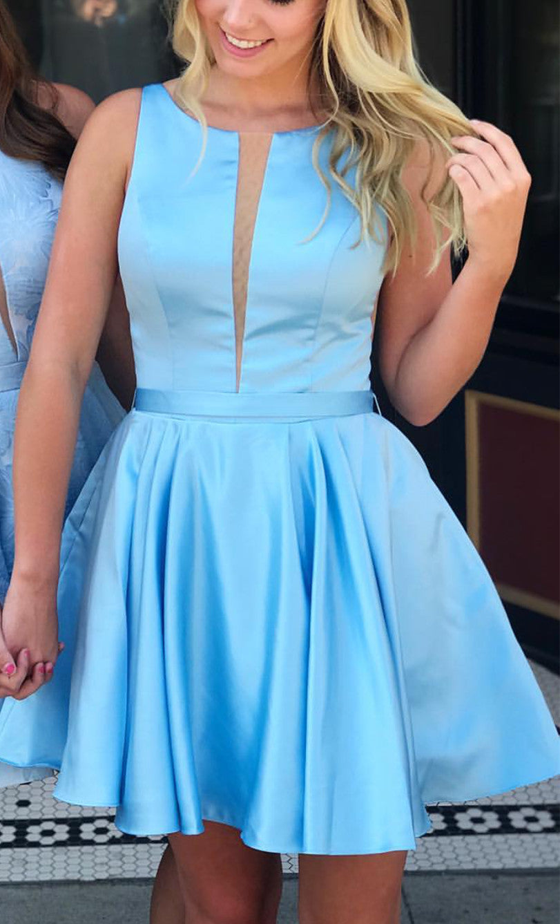 Elegant A-Line Scoop Neck Satin Short Mini Homecoming Dress for Prom, Party, and Special Occasions