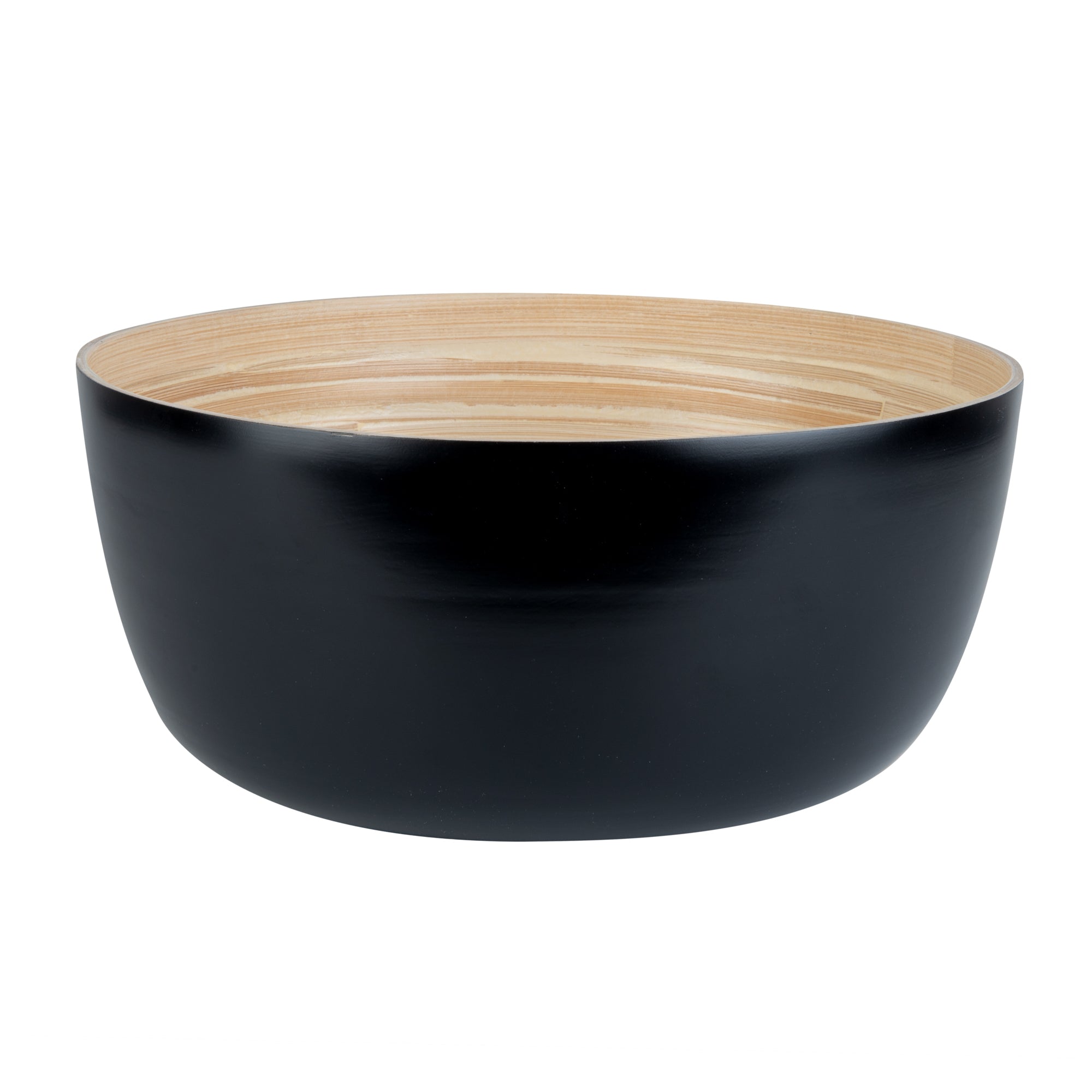 Bambuddha 51 oz Large Round Black Spun Bamboo Salad Bowl - 13.5
