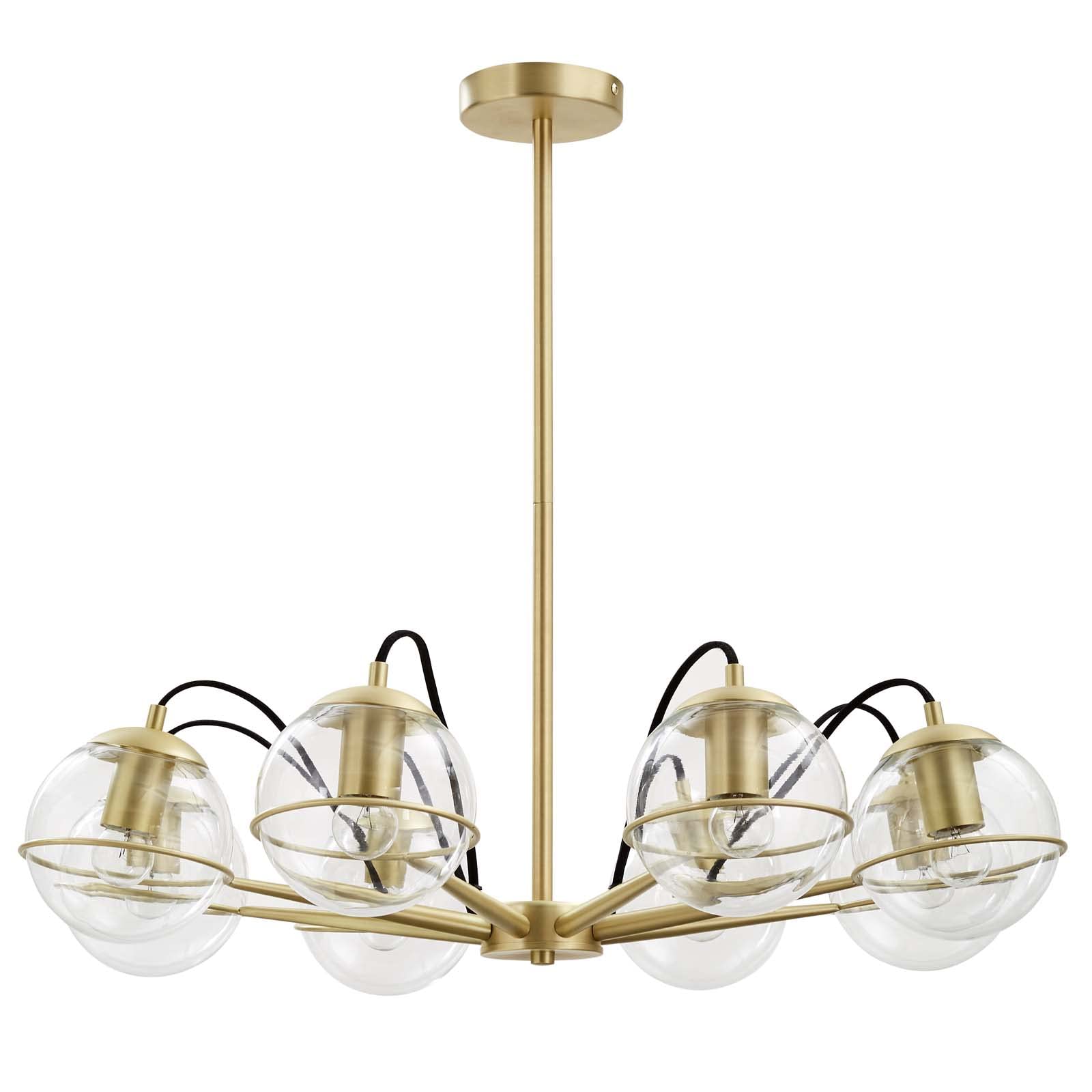 Modway EEI-5307-CLR-GLD Hanna Crystal Chandelier with Gold Accents - Elegant Dining Room Lighting for Home Decor & Wedding Venues