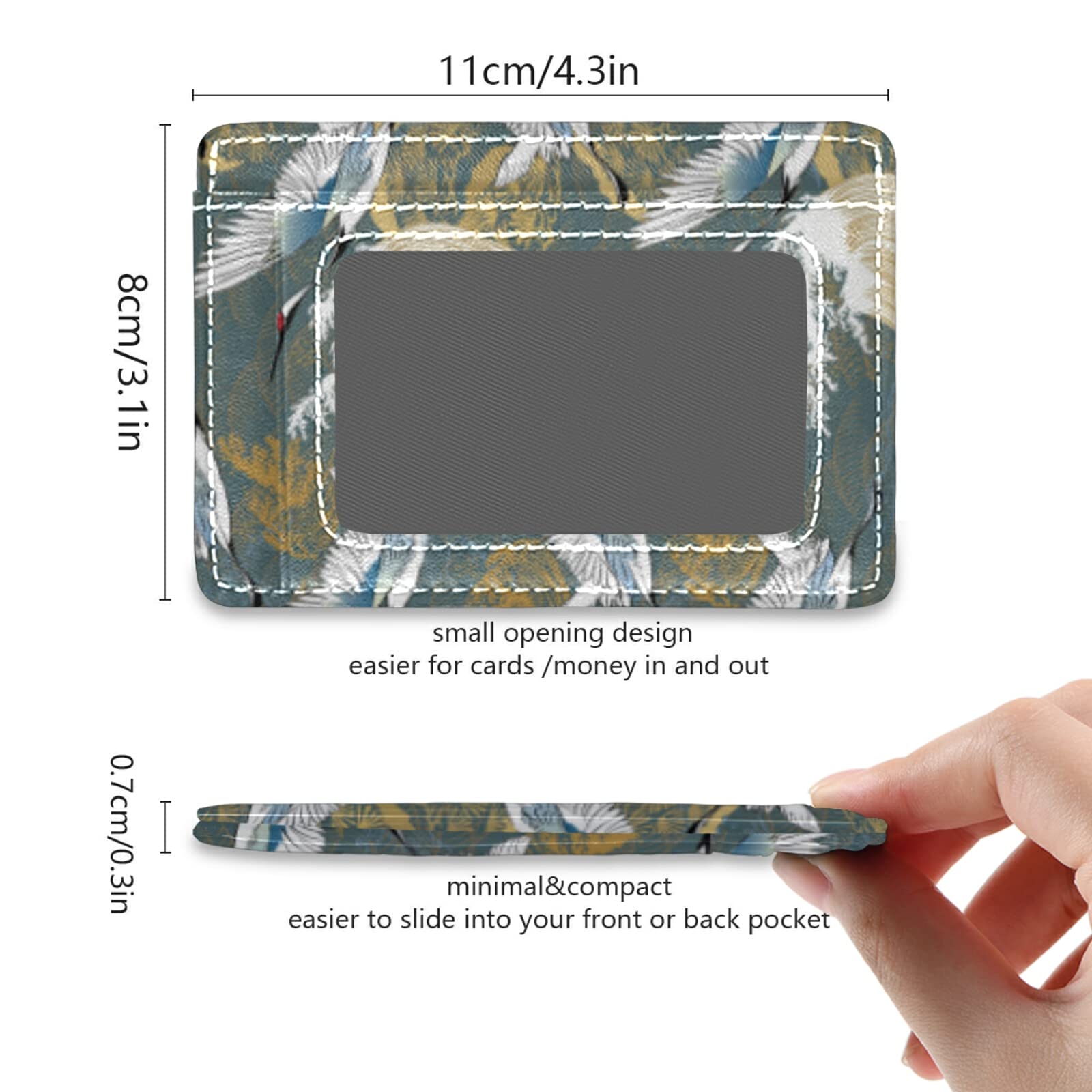 Japanese Traditional Crane Birds & Wave Minimalist RFID Leather Wallet - Asian Oriental Motif Slim Card Holder for Men & Women - Perfect for Travel, Office & Everyday Use