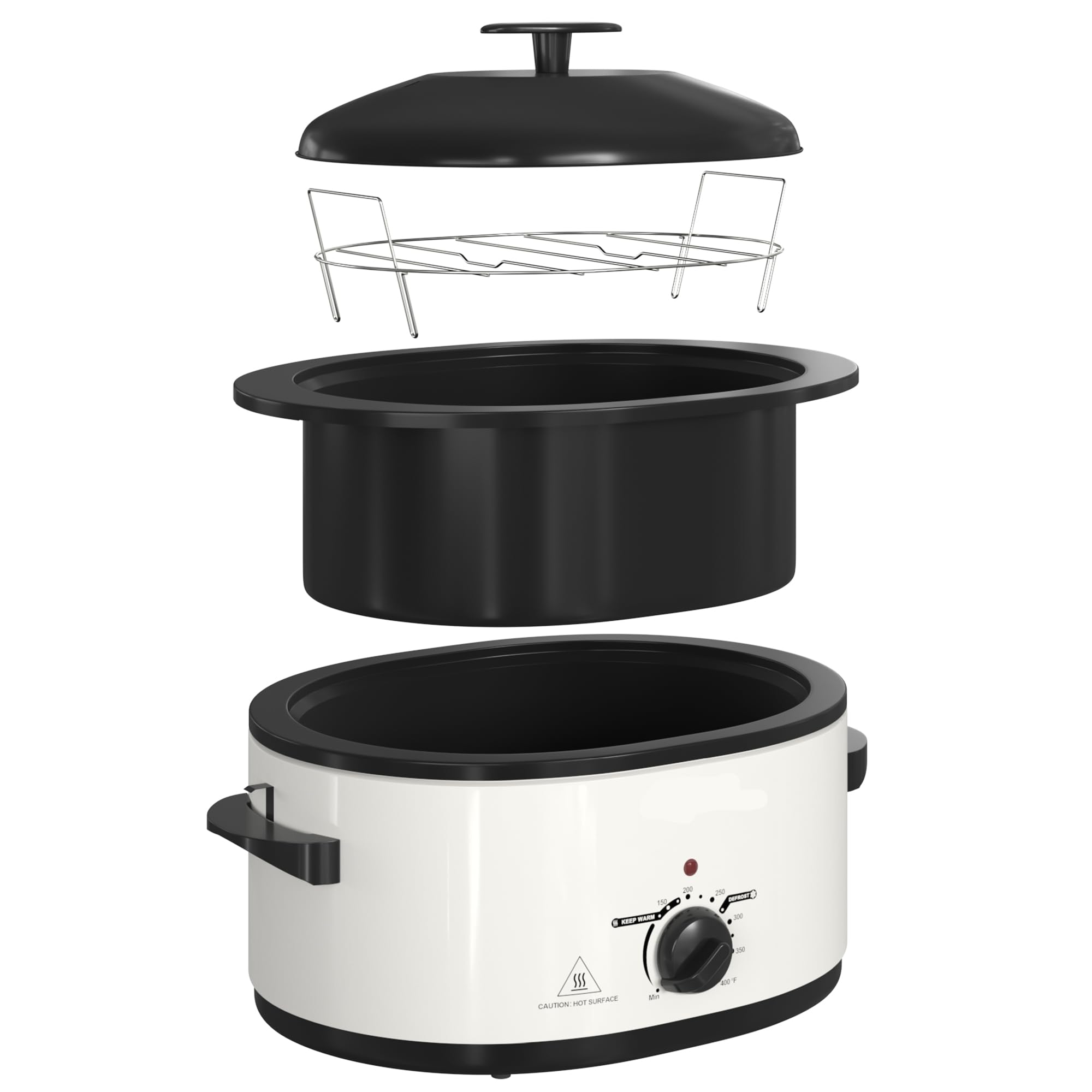 8 Quart Electric Roaster Oven with Self-Basting Lid, Removable Pan & Rack, Stainless Steel White - Perfect for Turkey, Roasts, and Holiday Feasts