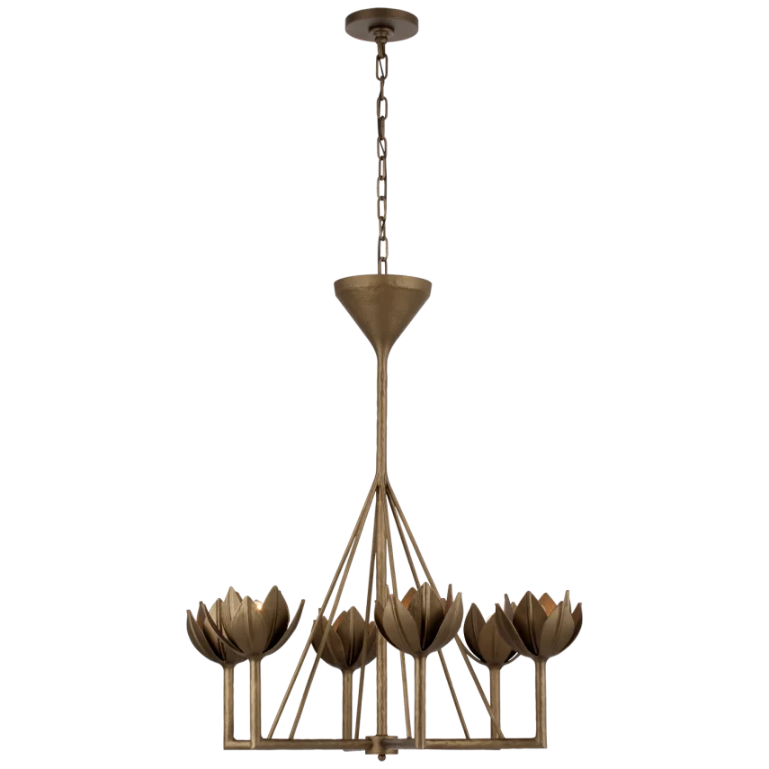 Albro Small Lone Tier Chandelier - Antique Bronze Leaf Finish | Elegant Lighting for Dining Room, Bedroom, or Entryway