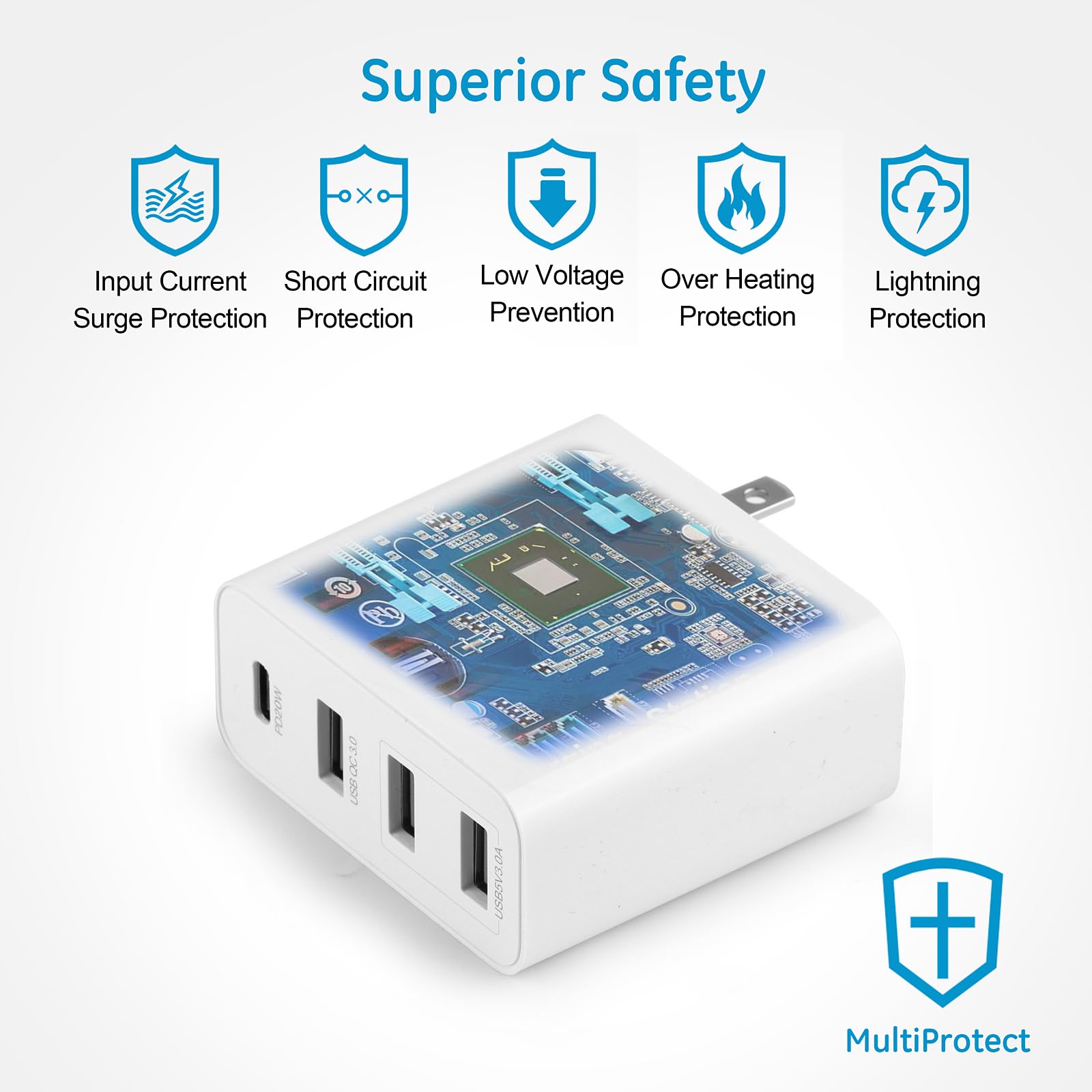 4-Port 53W USB Charging Station - Fast Desktop Charger for iPhone, Android Phones, Tablets & USB Devices | Perfect for Home, Office & Travel
